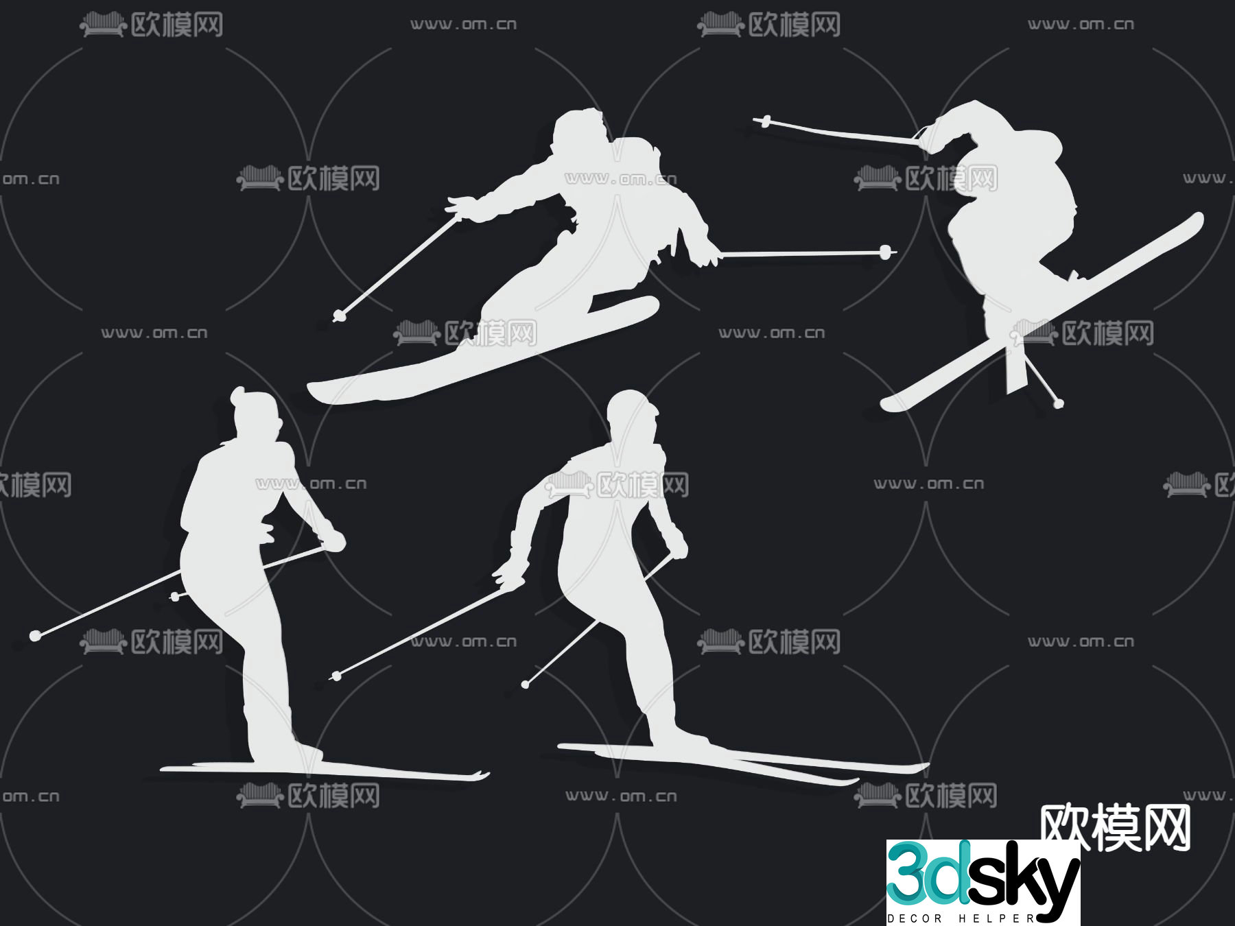 Ski sport wall decoration character silhouette 3d model