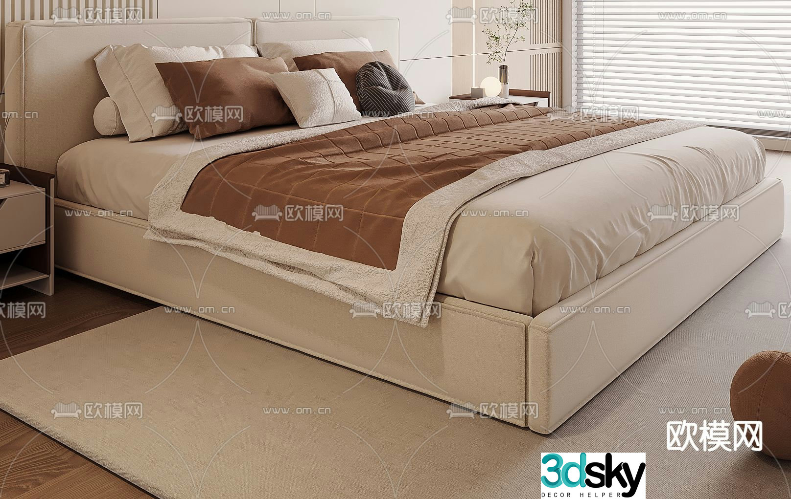 Modern double bed 3d model