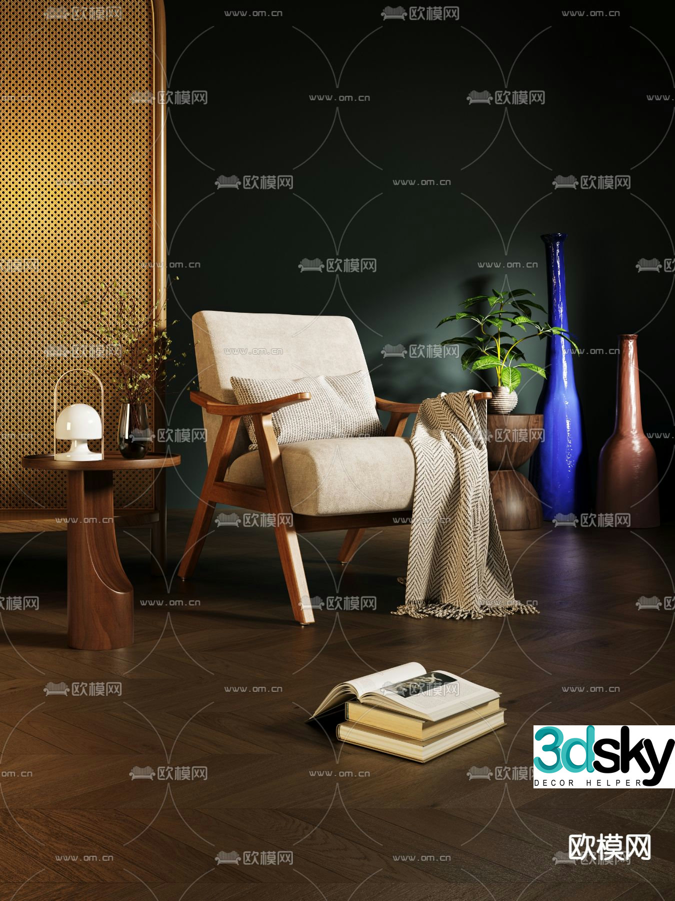 Medieval style chair sofa chair leisure chair side table 3D model
