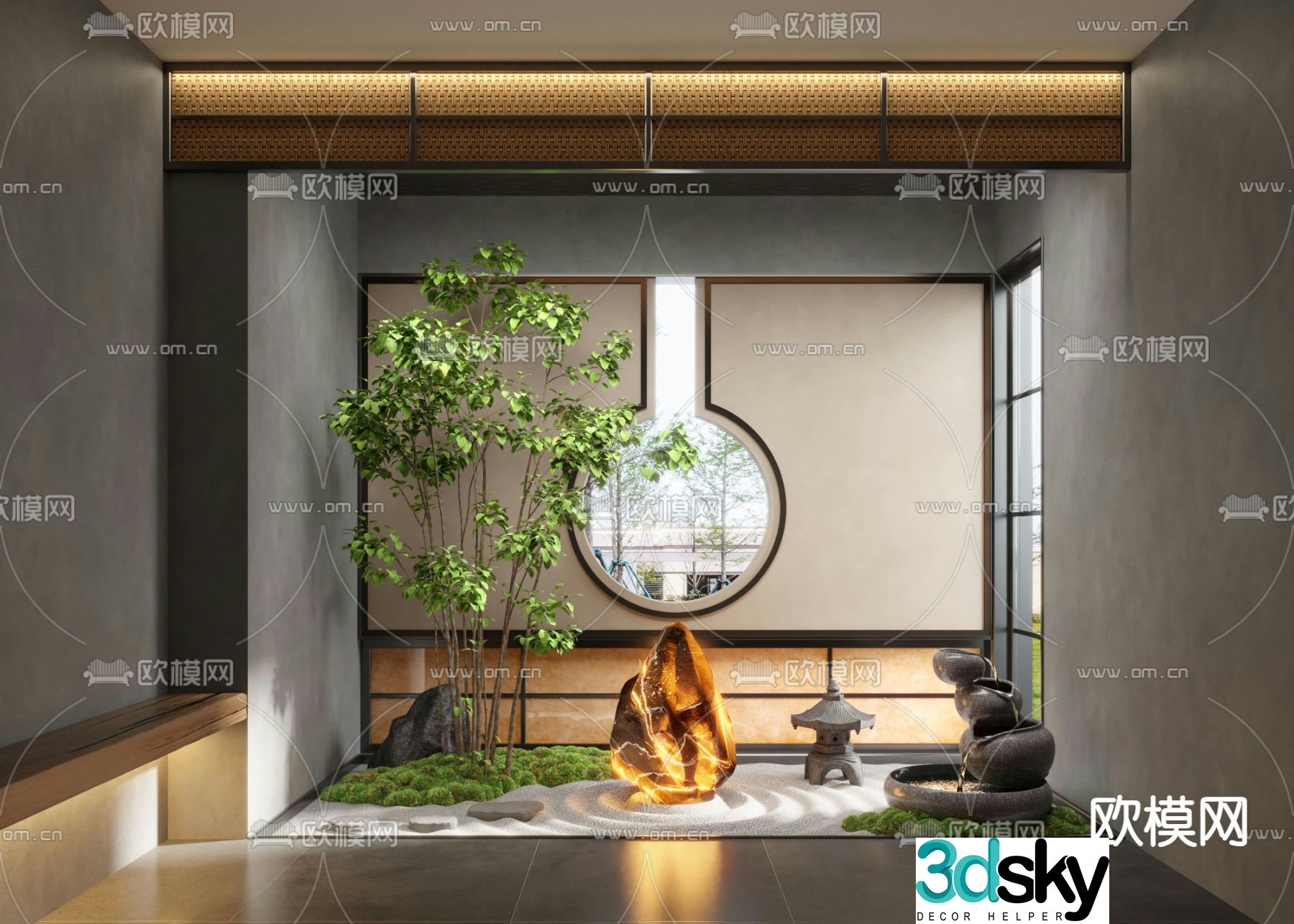 Landscape sketch indoor landscaping flowing water bowl 3D model