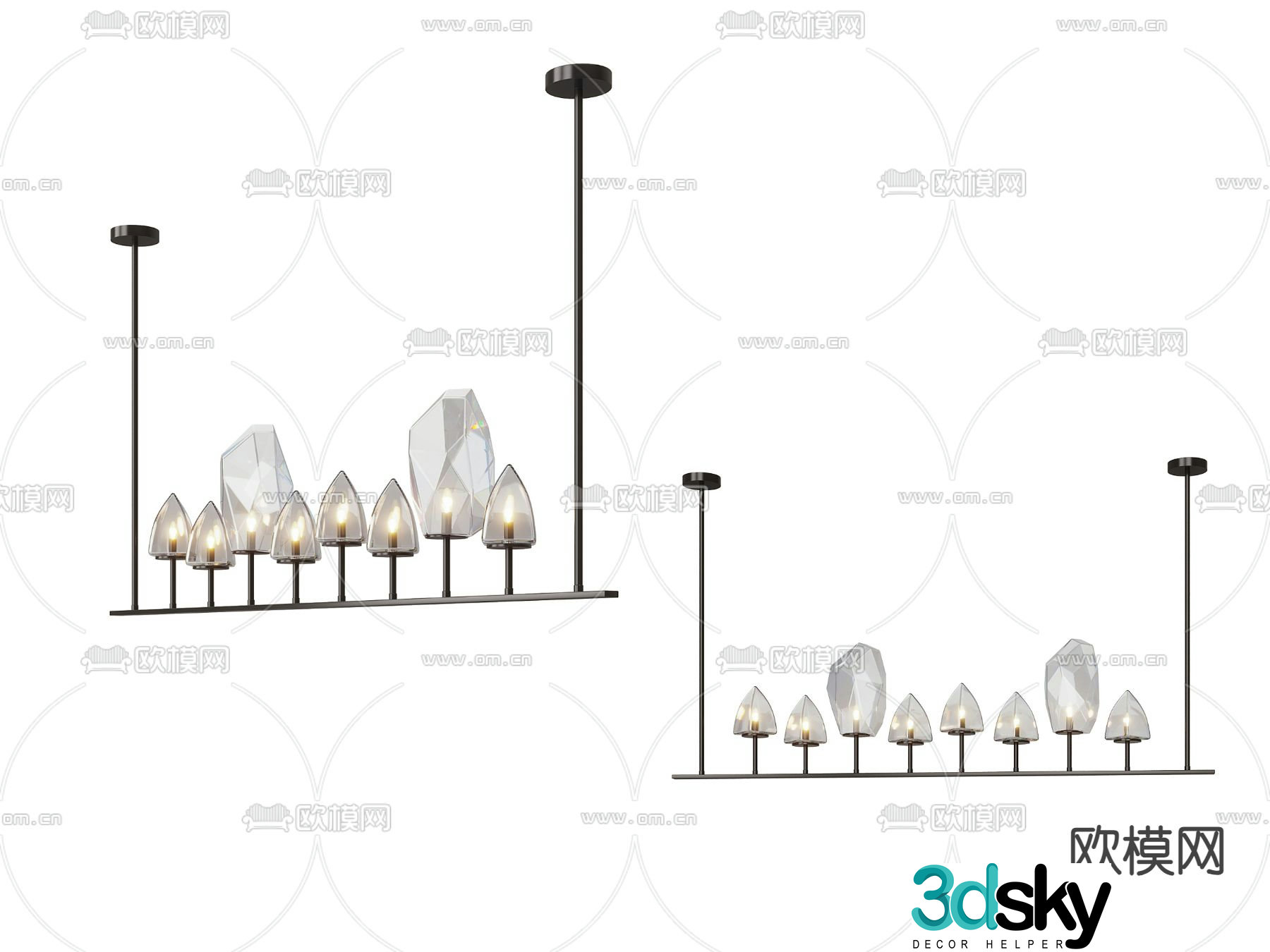 Long chandelier Restaurant chandelier 3d model