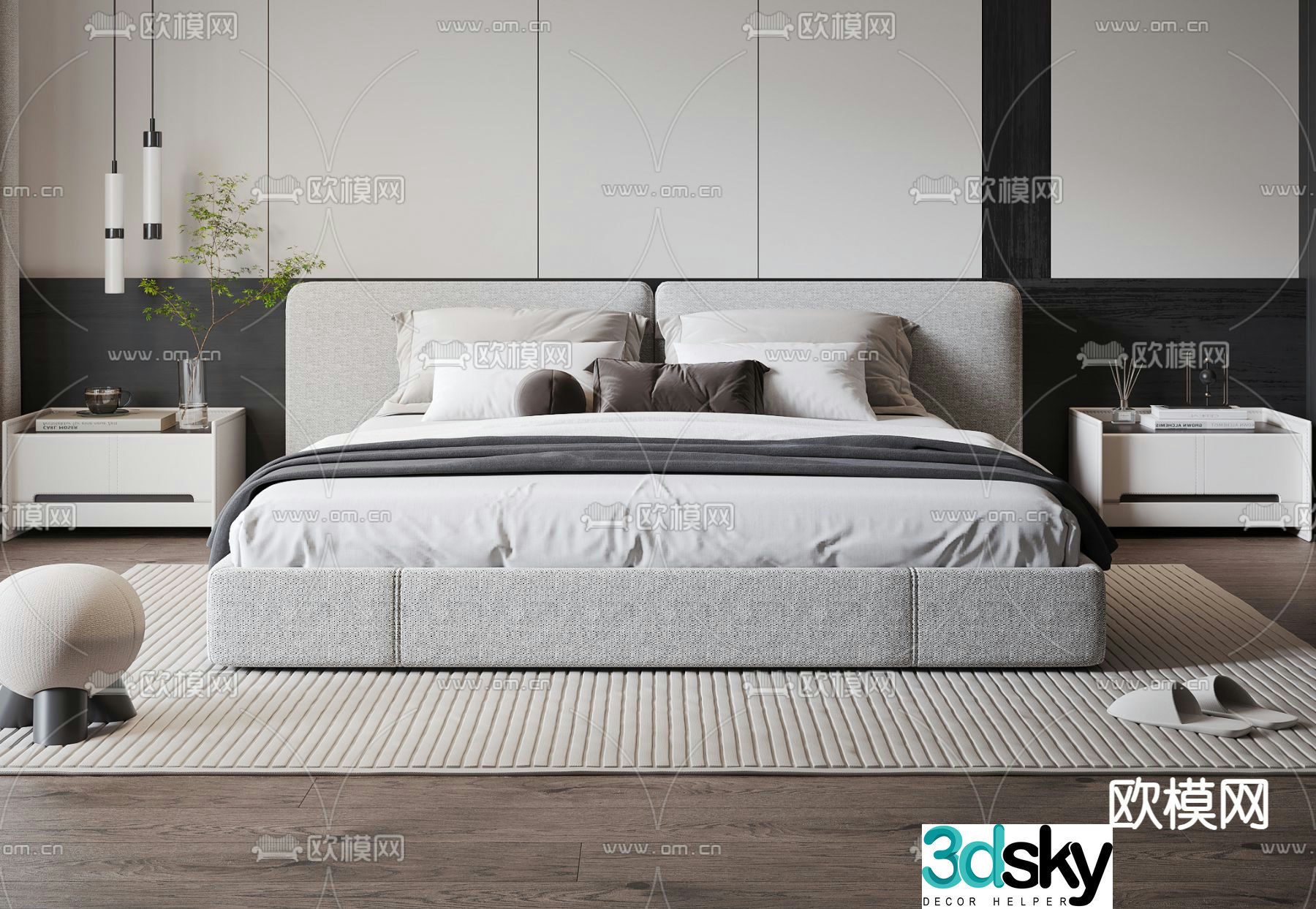 Modern double bed 3d model