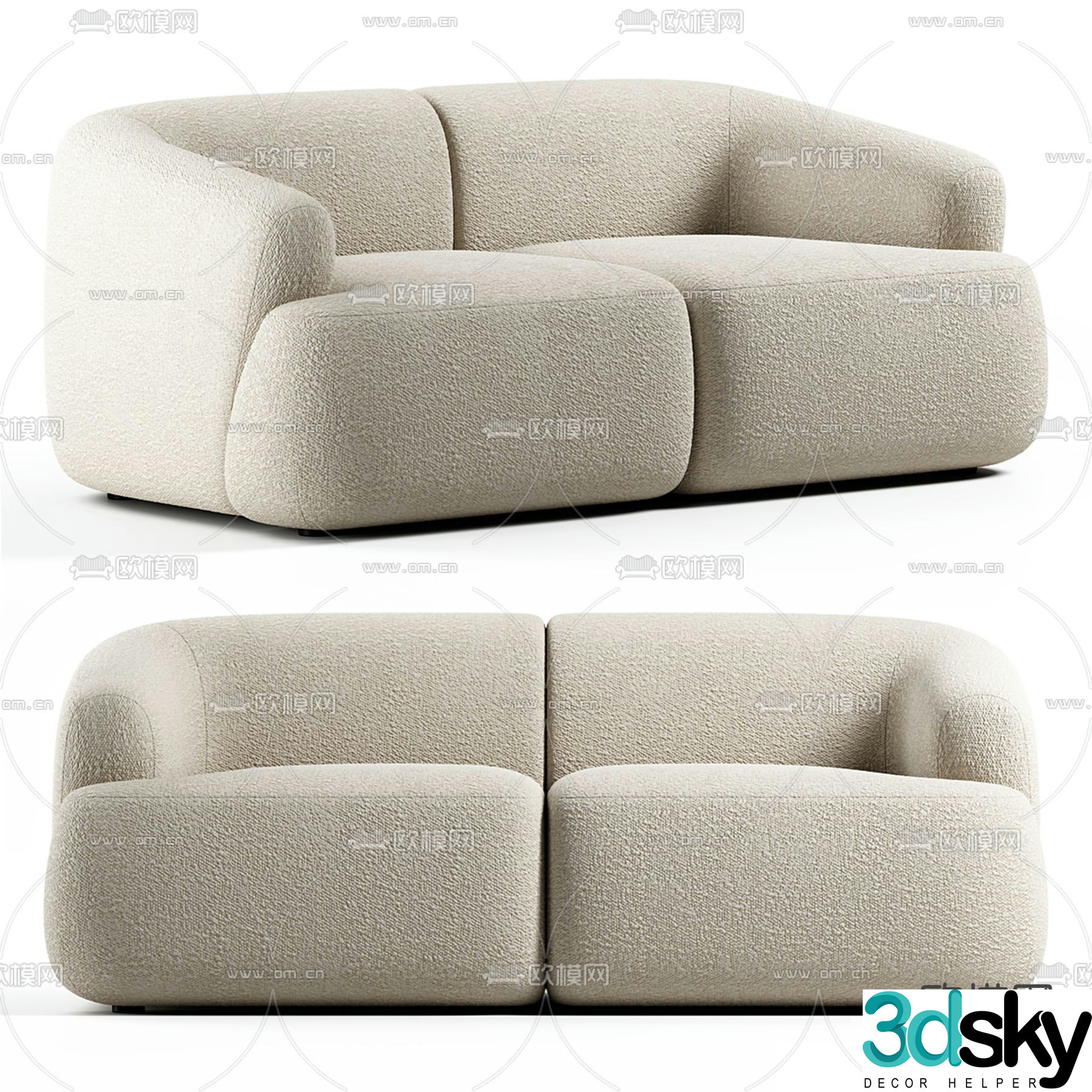 Cream style sofa double sofa 3d model