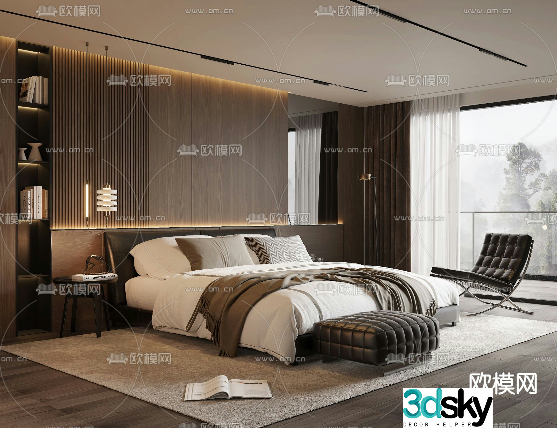 Leather double bed bedroom 3d model