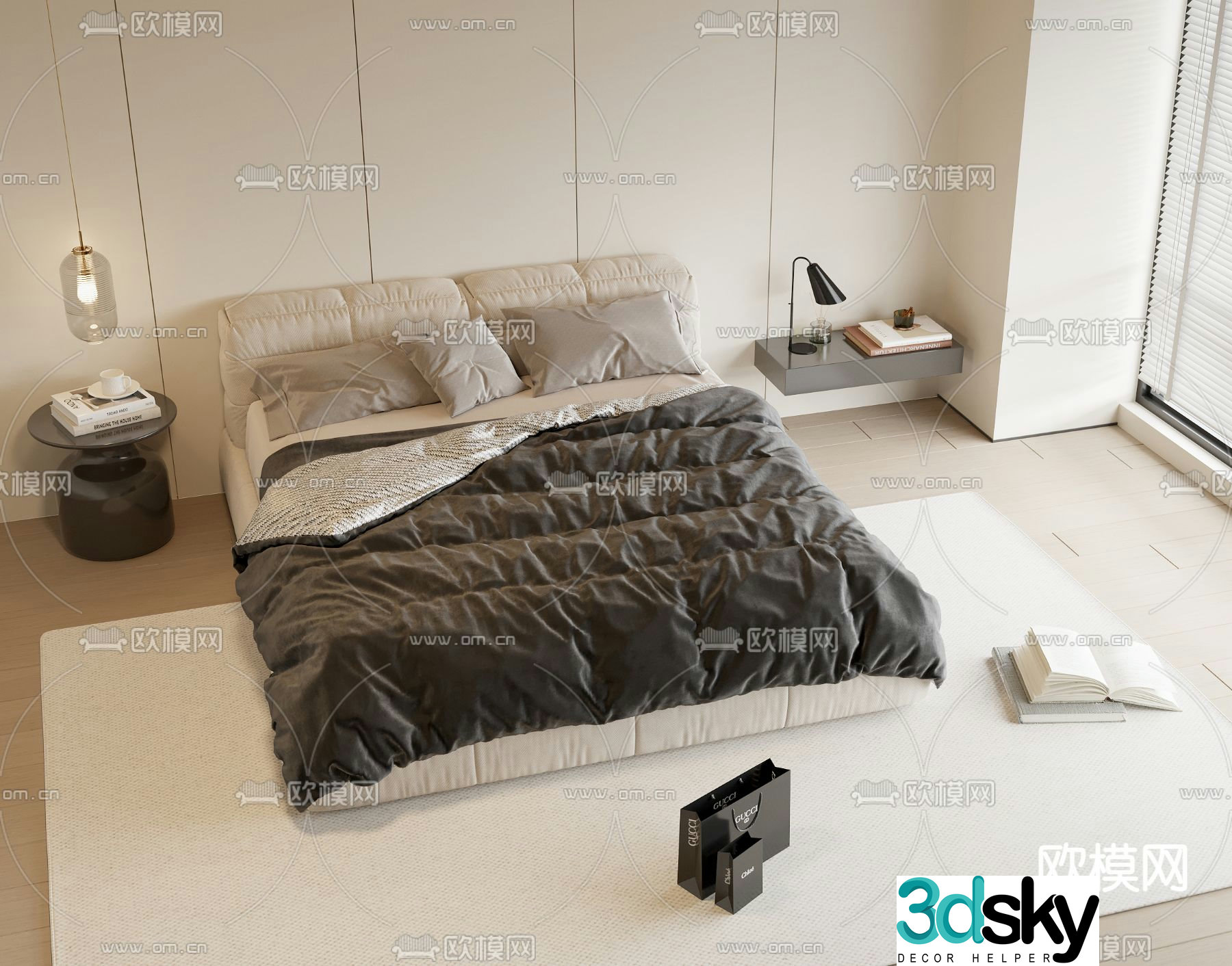 Modern double bed 3d model
