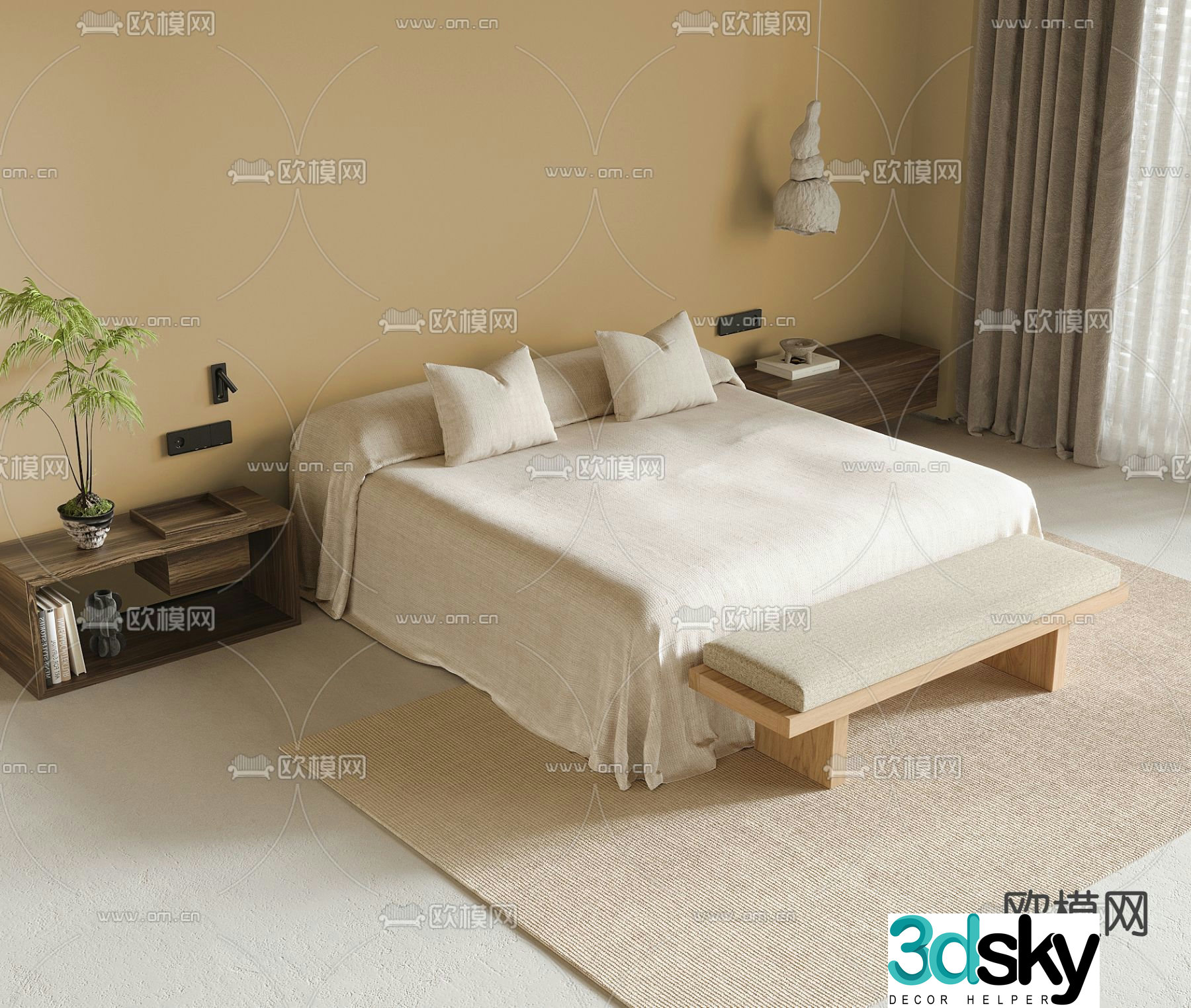 Wabi-sabi double bed 3d model