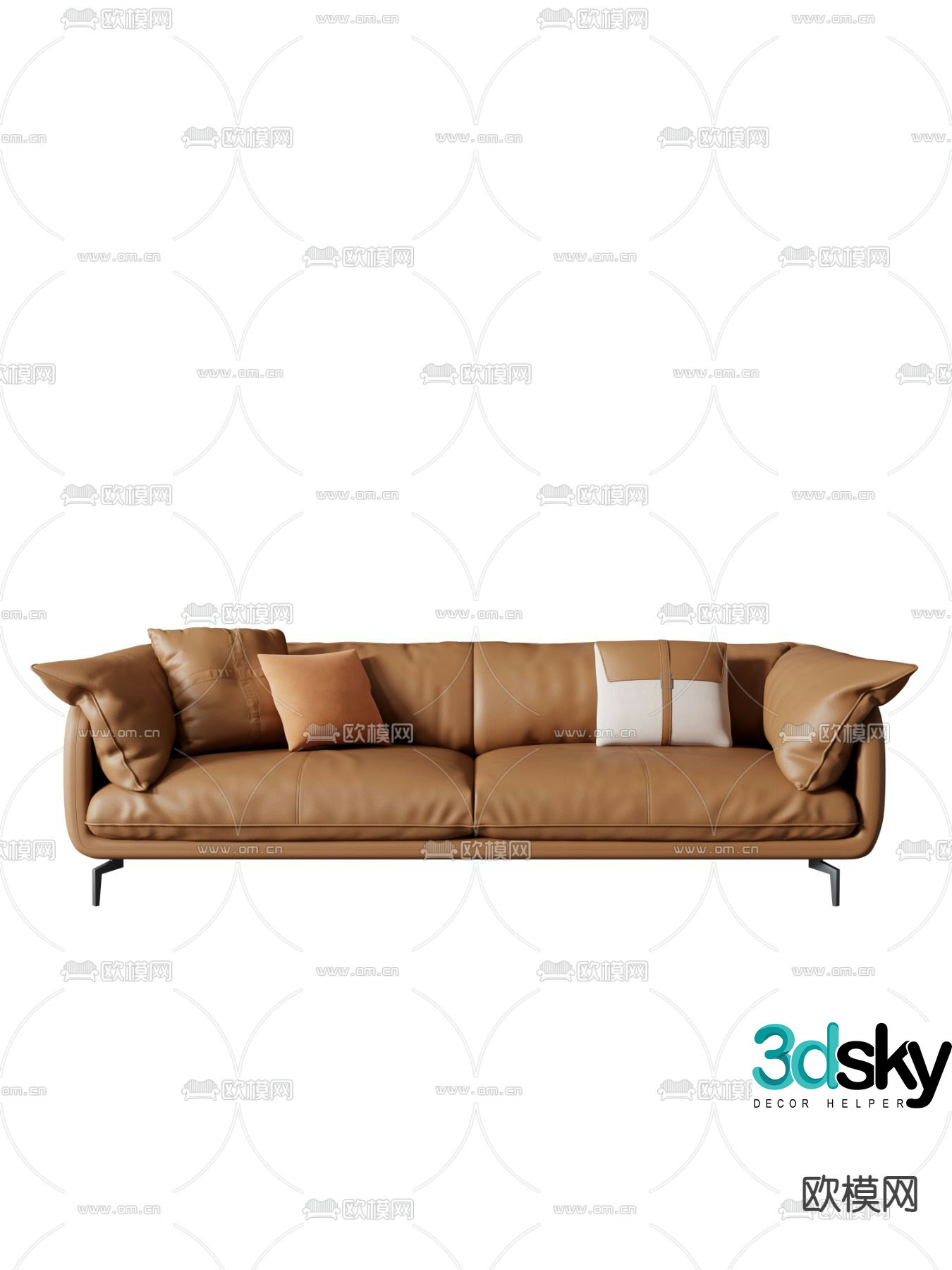 Double sofa leather sofa 3d model