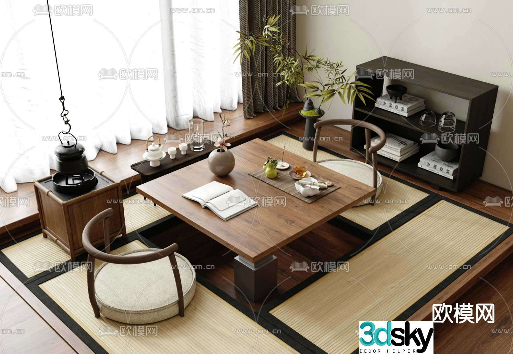 New Chinese style tea table tatami tea table 3d model