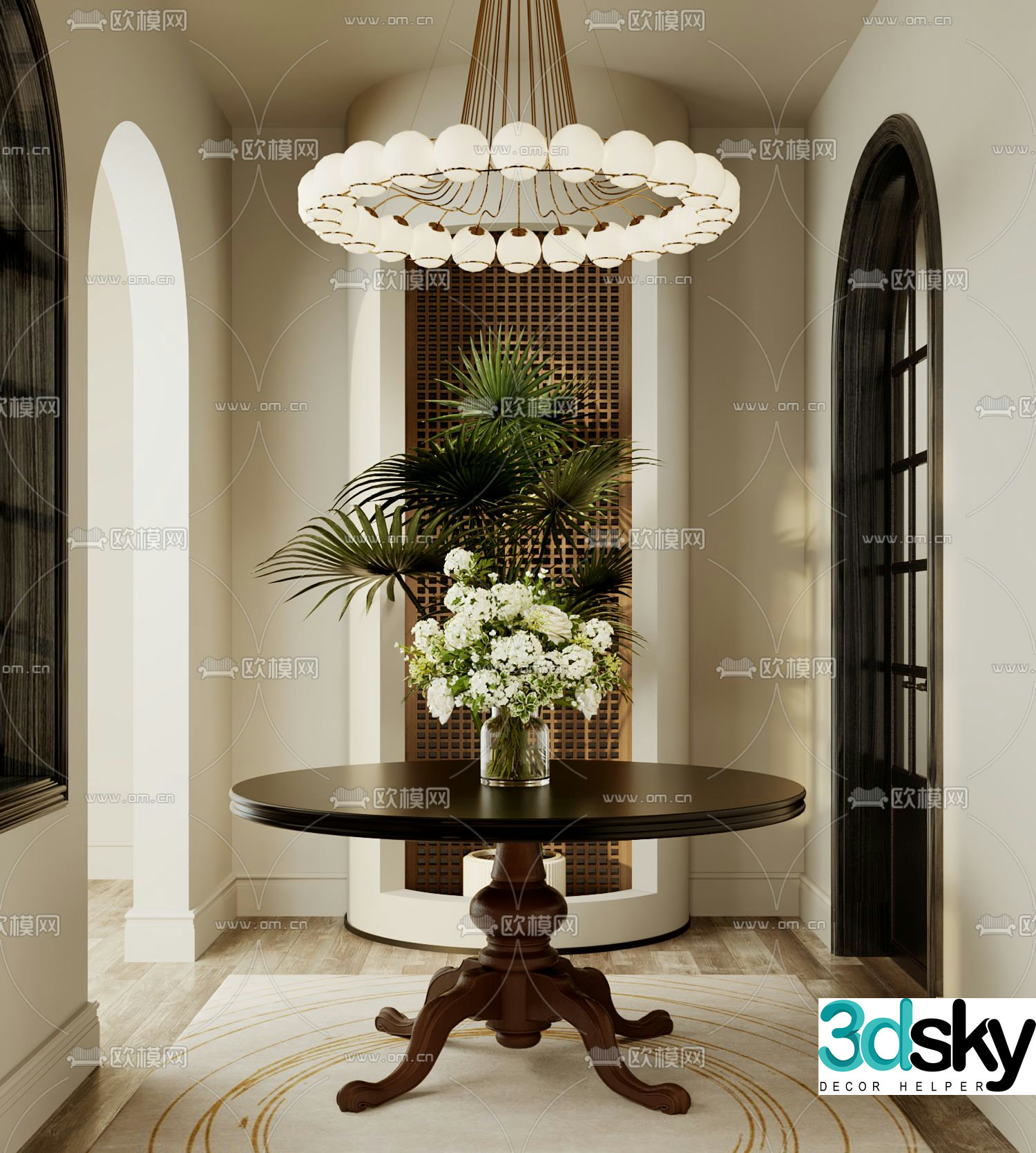 French round dining table 3d model