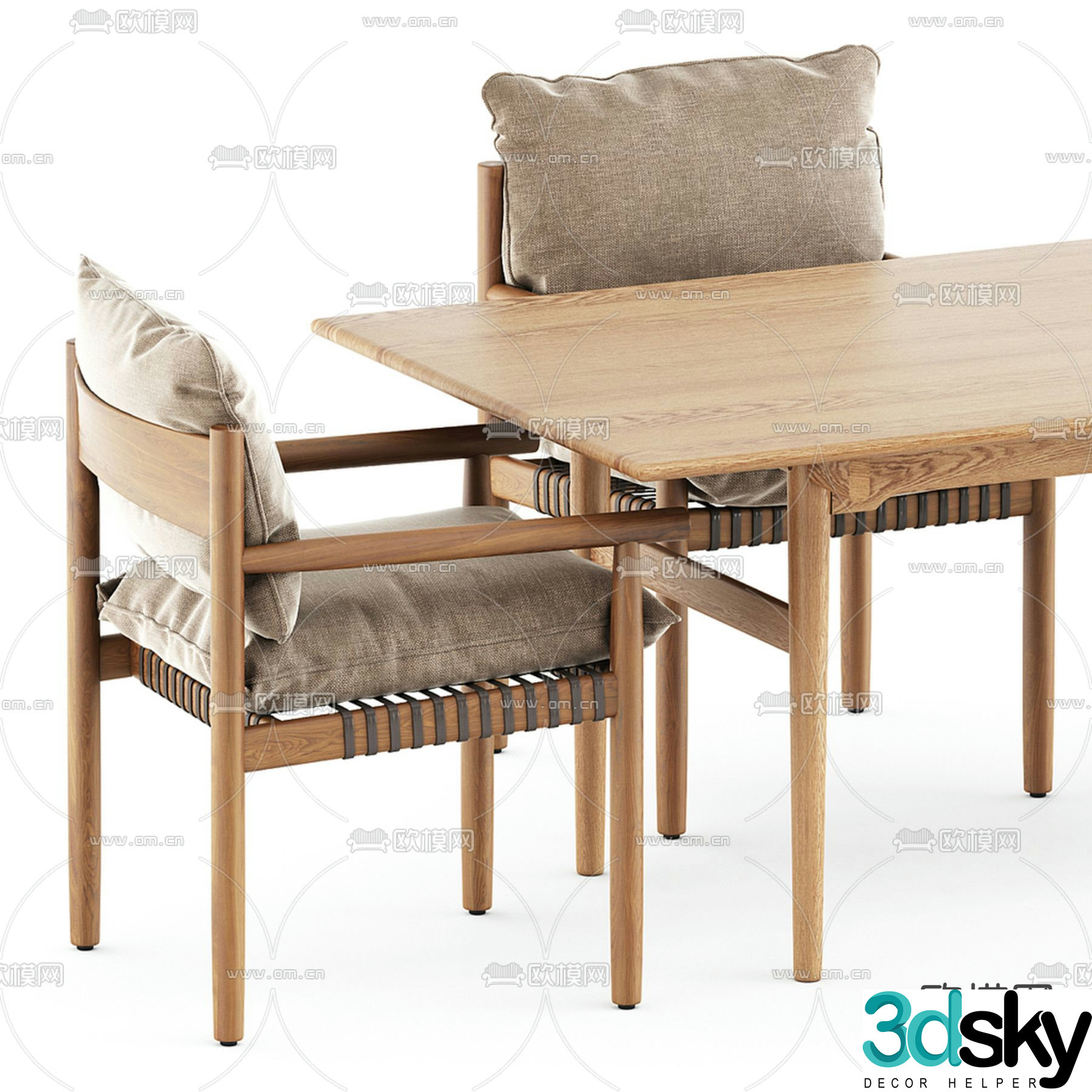Nordic dining table and chairs Solid wood dining table 3D model