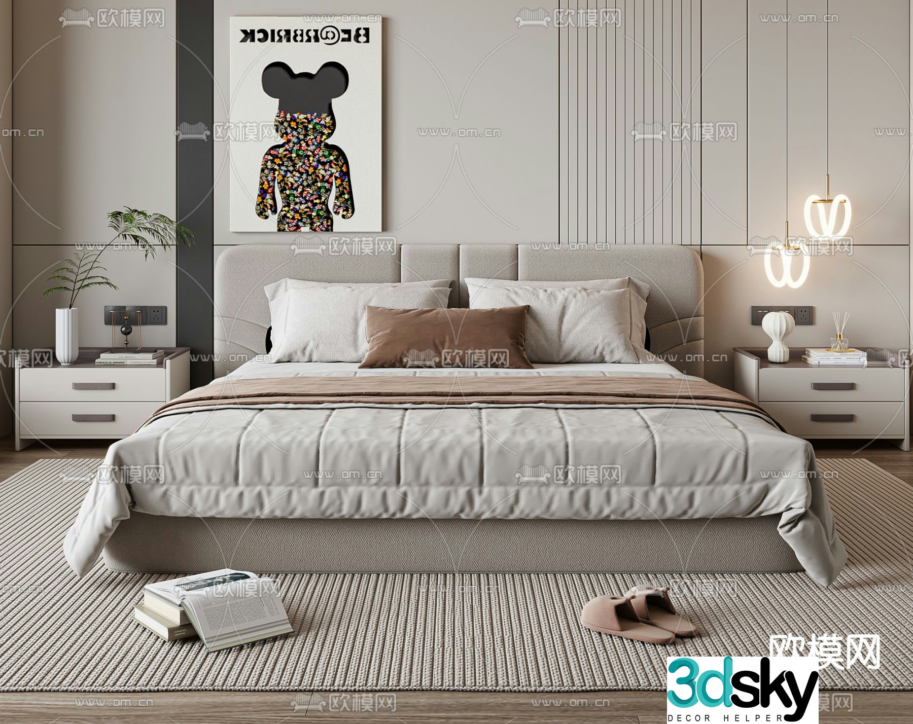 Modern double bed 3d model