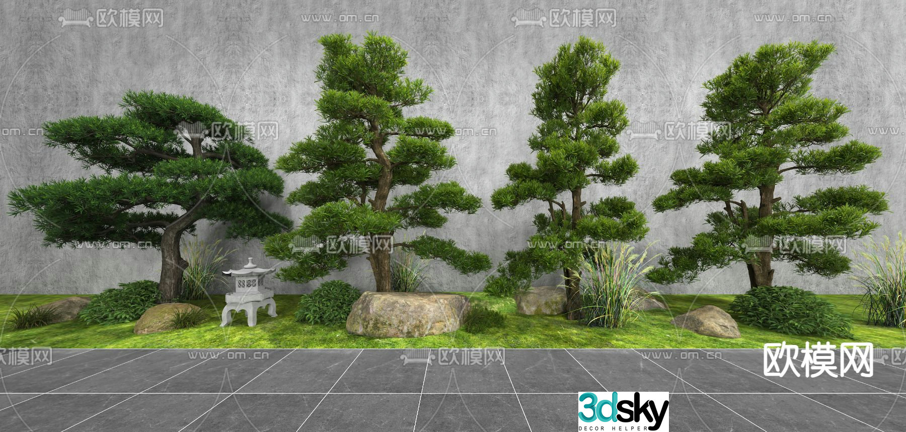 Landscape sketch pine tree landscaping landscape stone 3D model