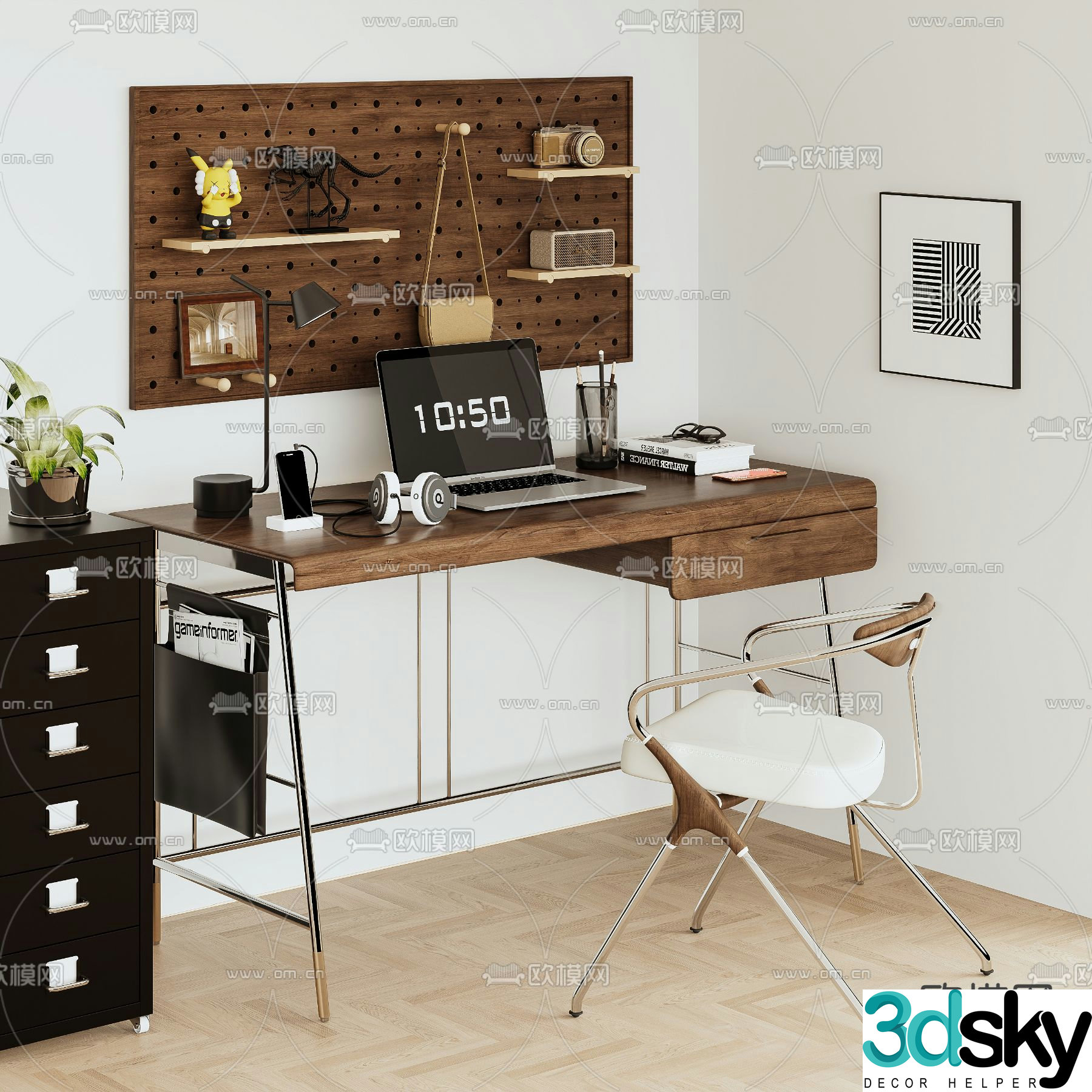 Medieval style desk computer desk study table 3d model