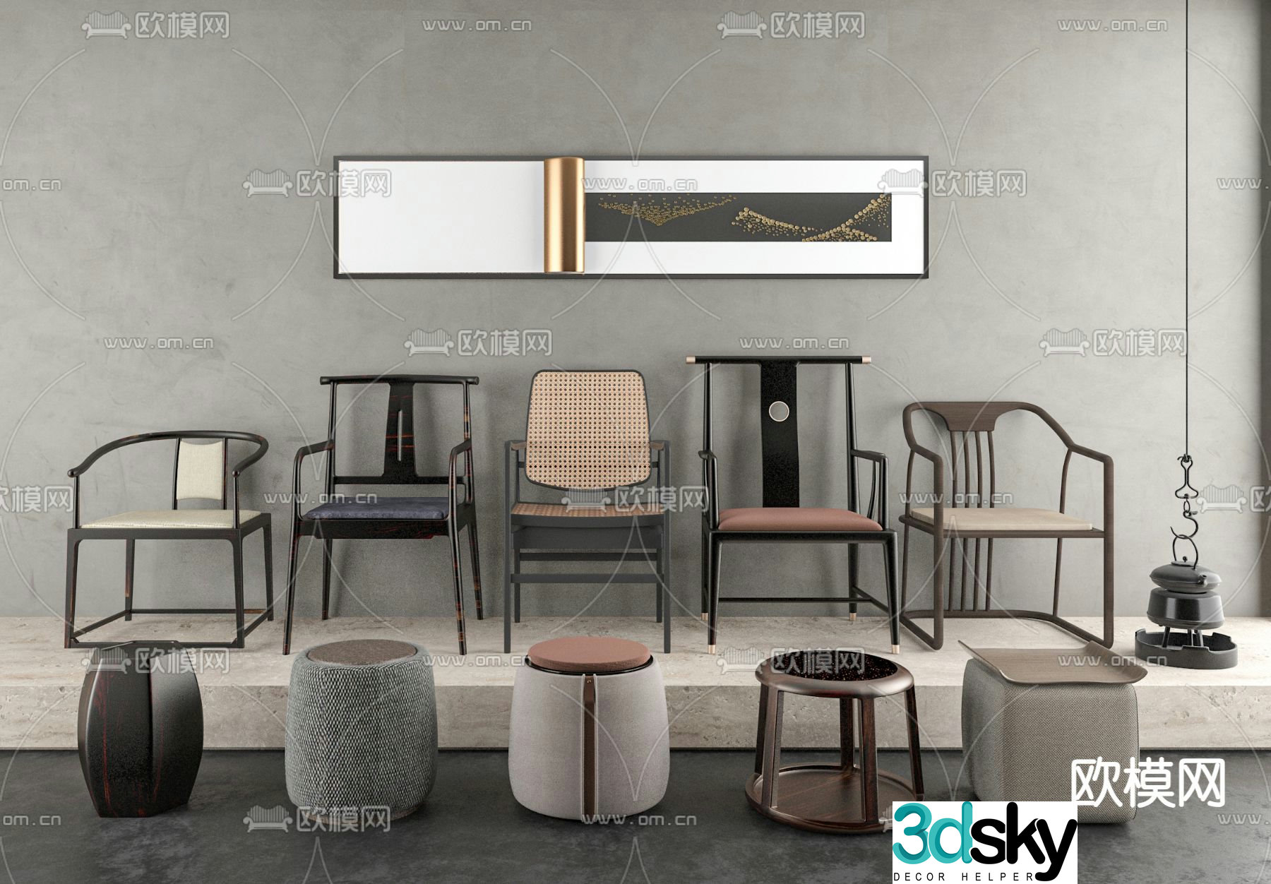 New Chinese style chair leisure chair 3d model