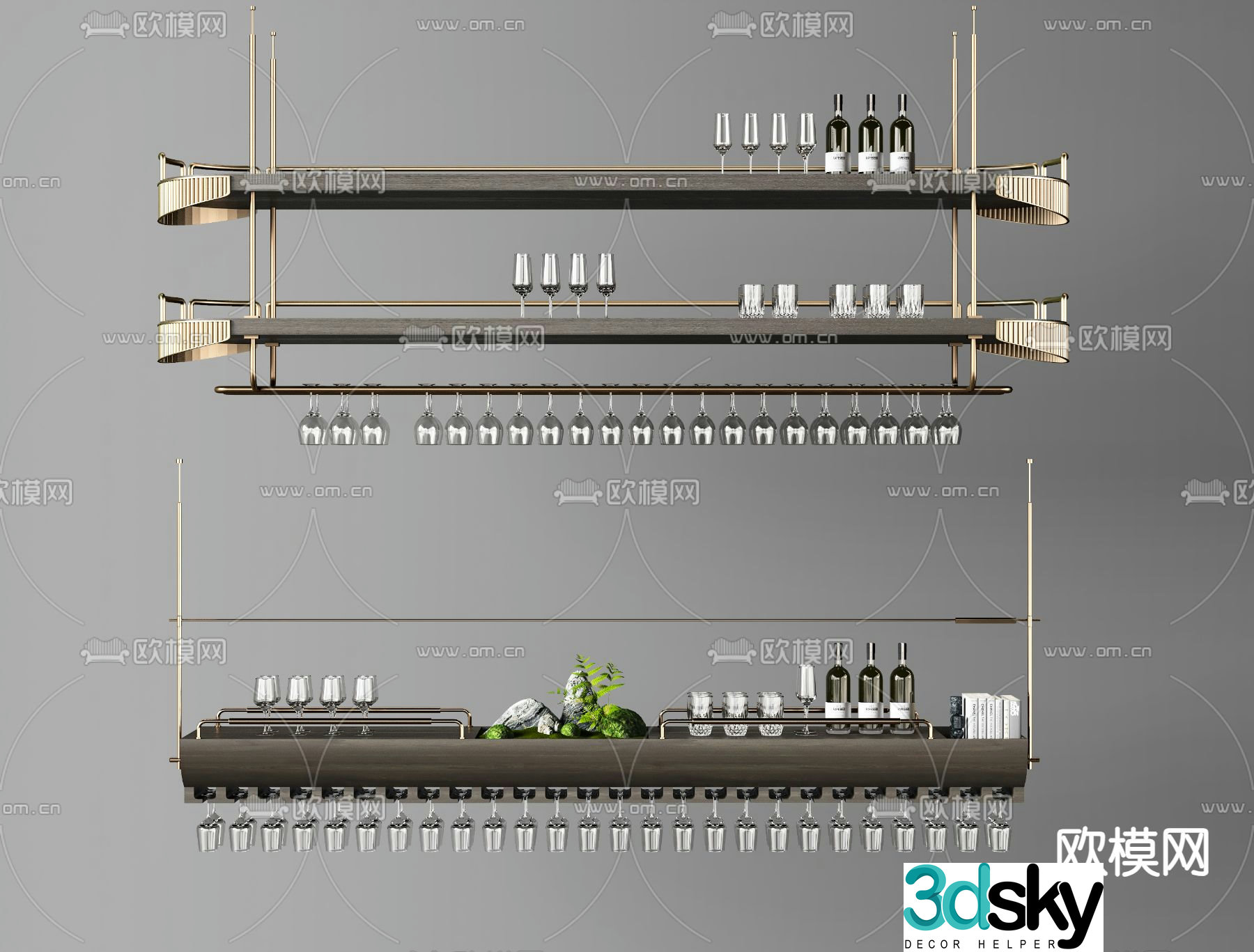 Light luxury wine rack wine glass hanger suspended wine rack 3D model