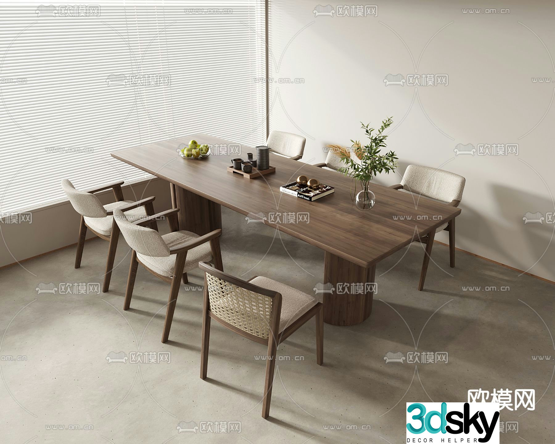 Wabi-sabi dining table and chairs 3d model