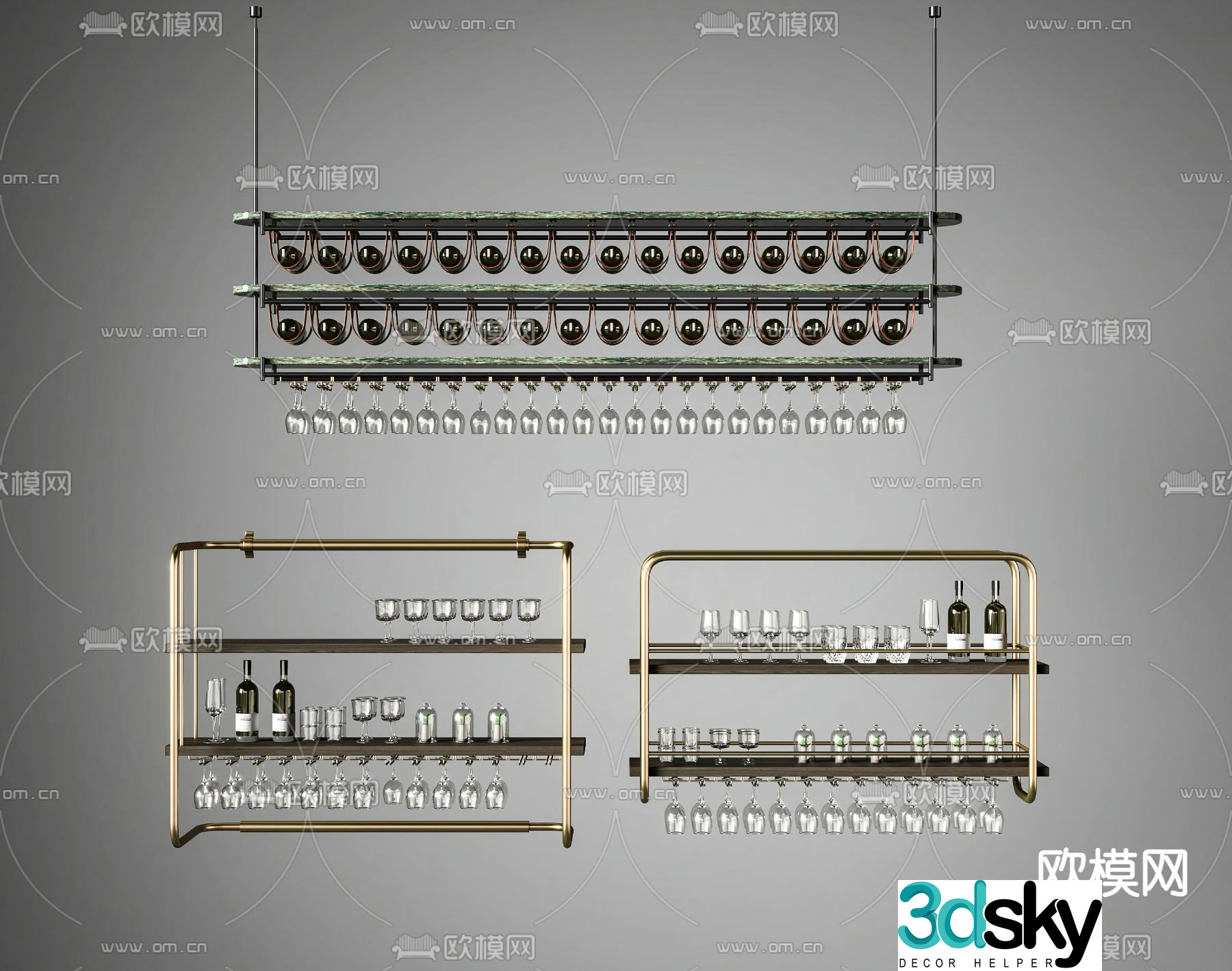 Light luxury wine rack wine glass hanger suspended wine rack 3D model