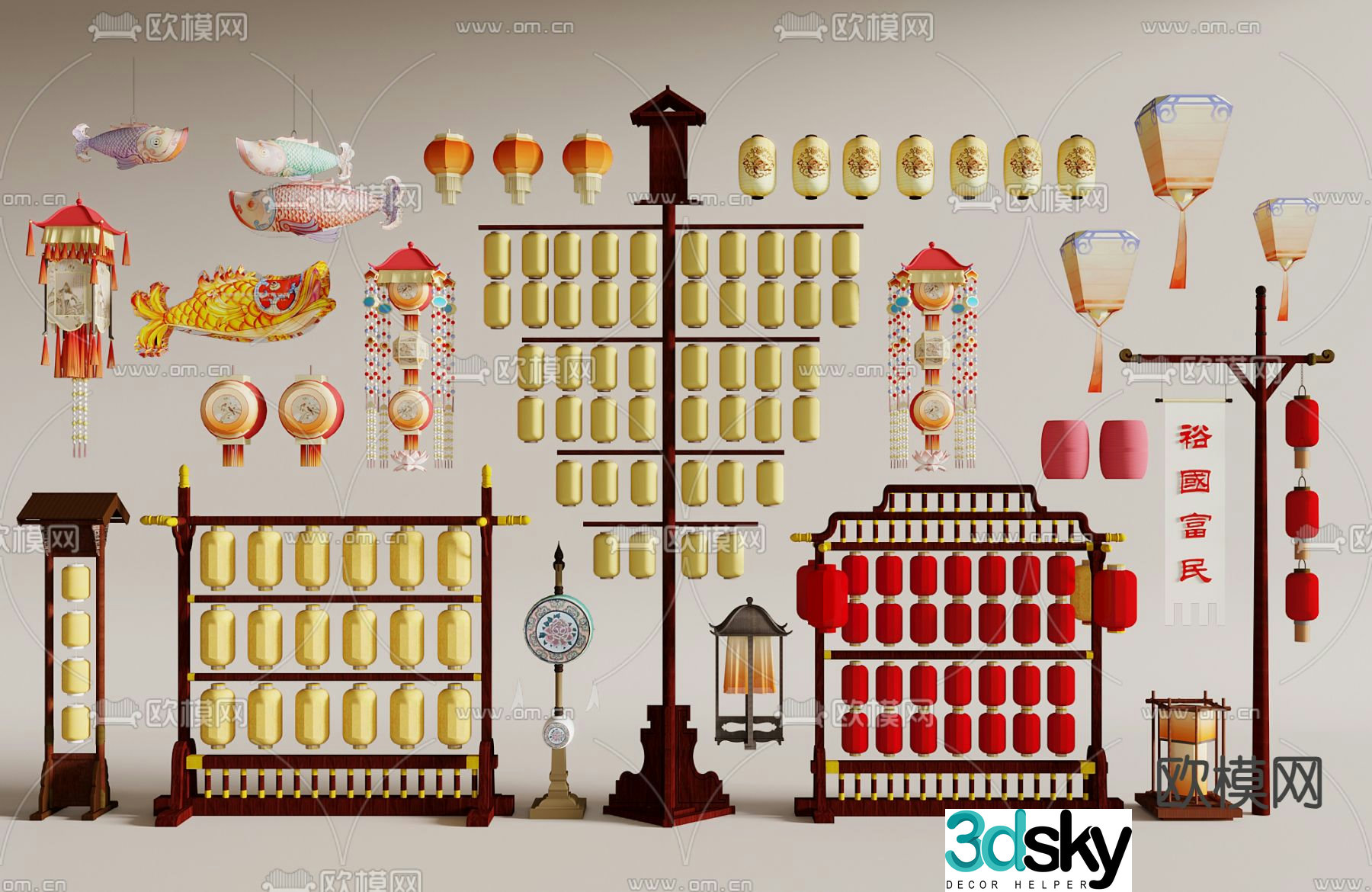 National trend lantern Tang style lantern palace lantern 3D model