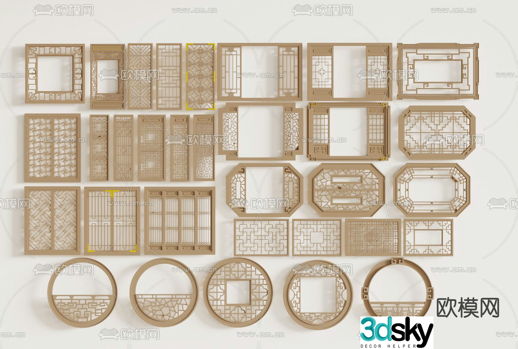 Chinese style windows floral windows grille windows pane 3d model