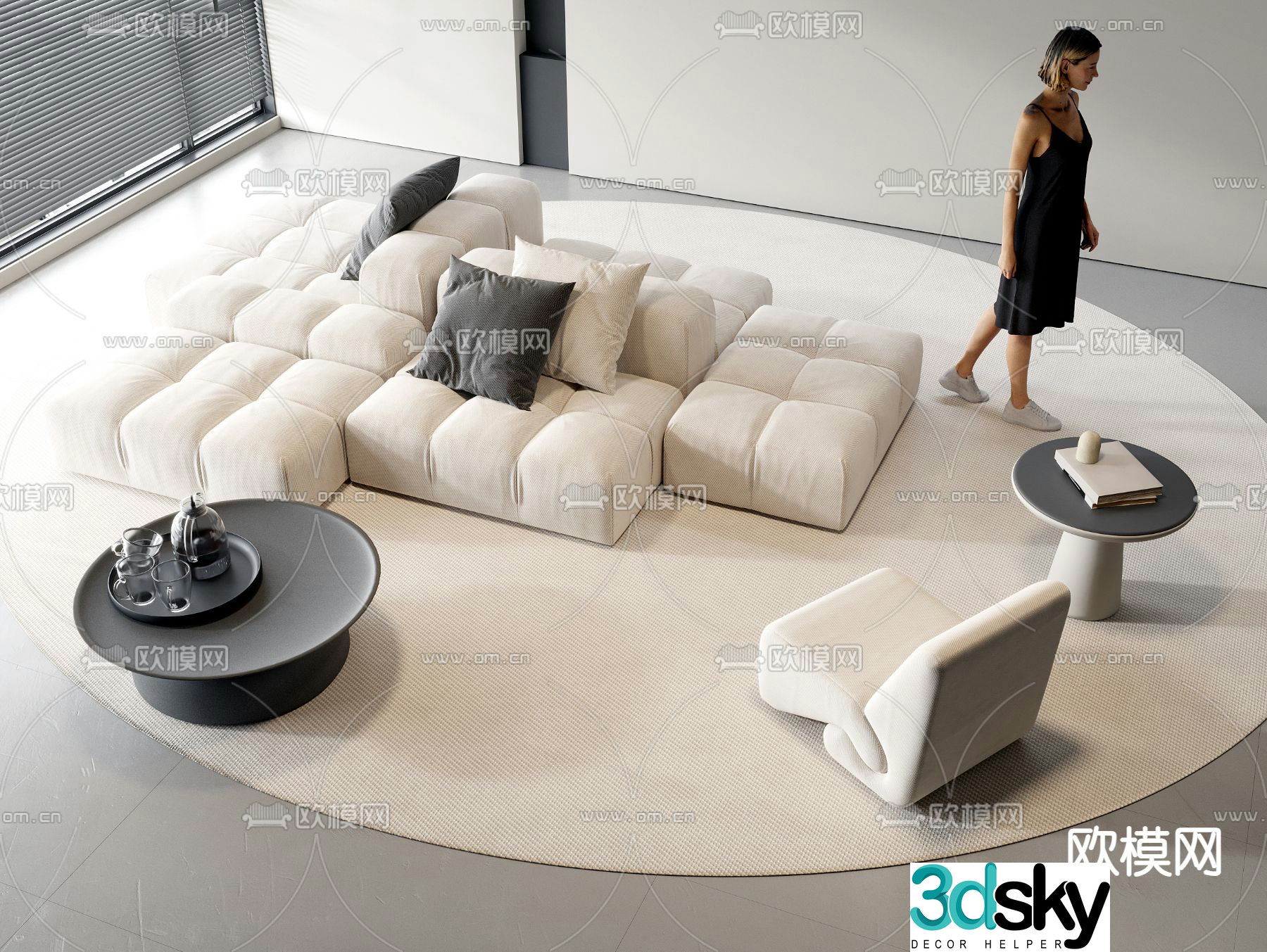 Cream style modular sofa 3d model