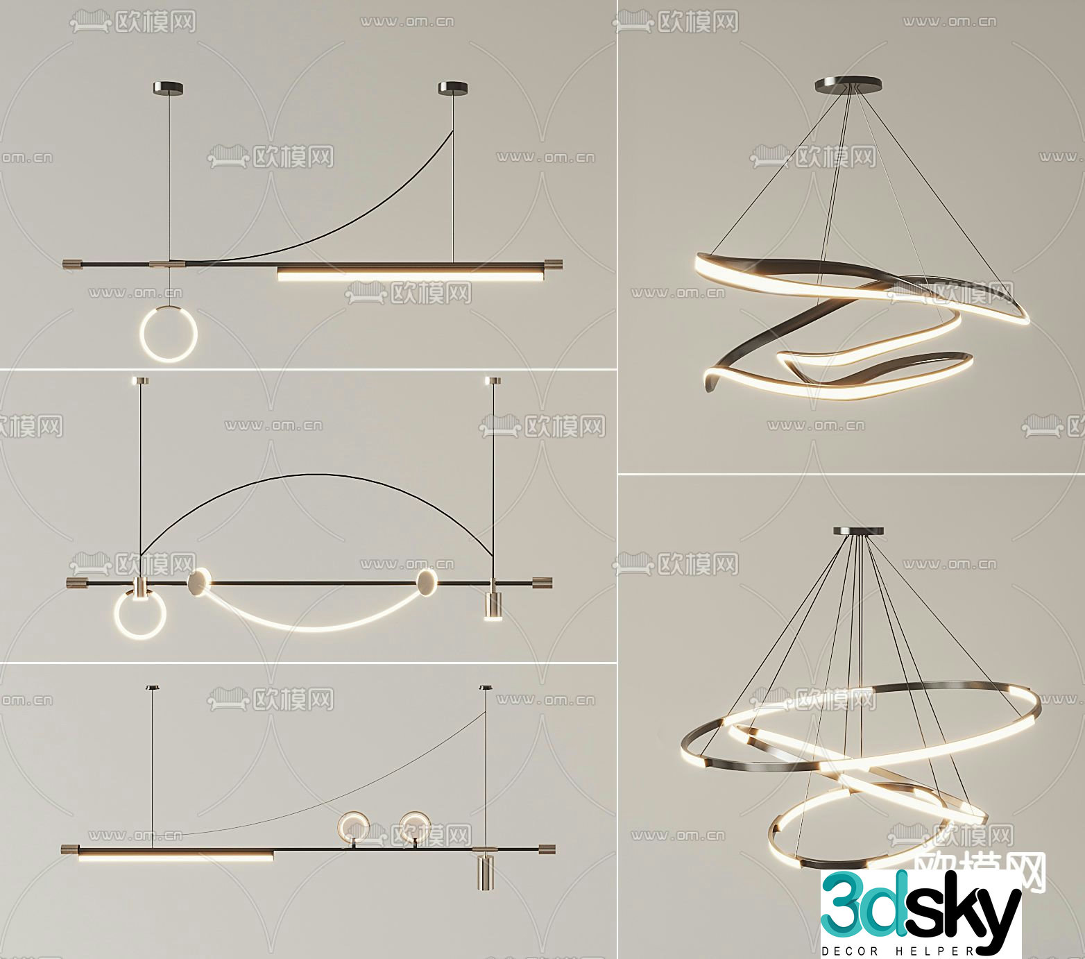 Long chandelier ring chandelier 3d model