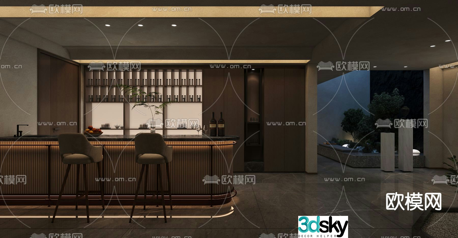 Light luxury bar wine cabinet 3D model