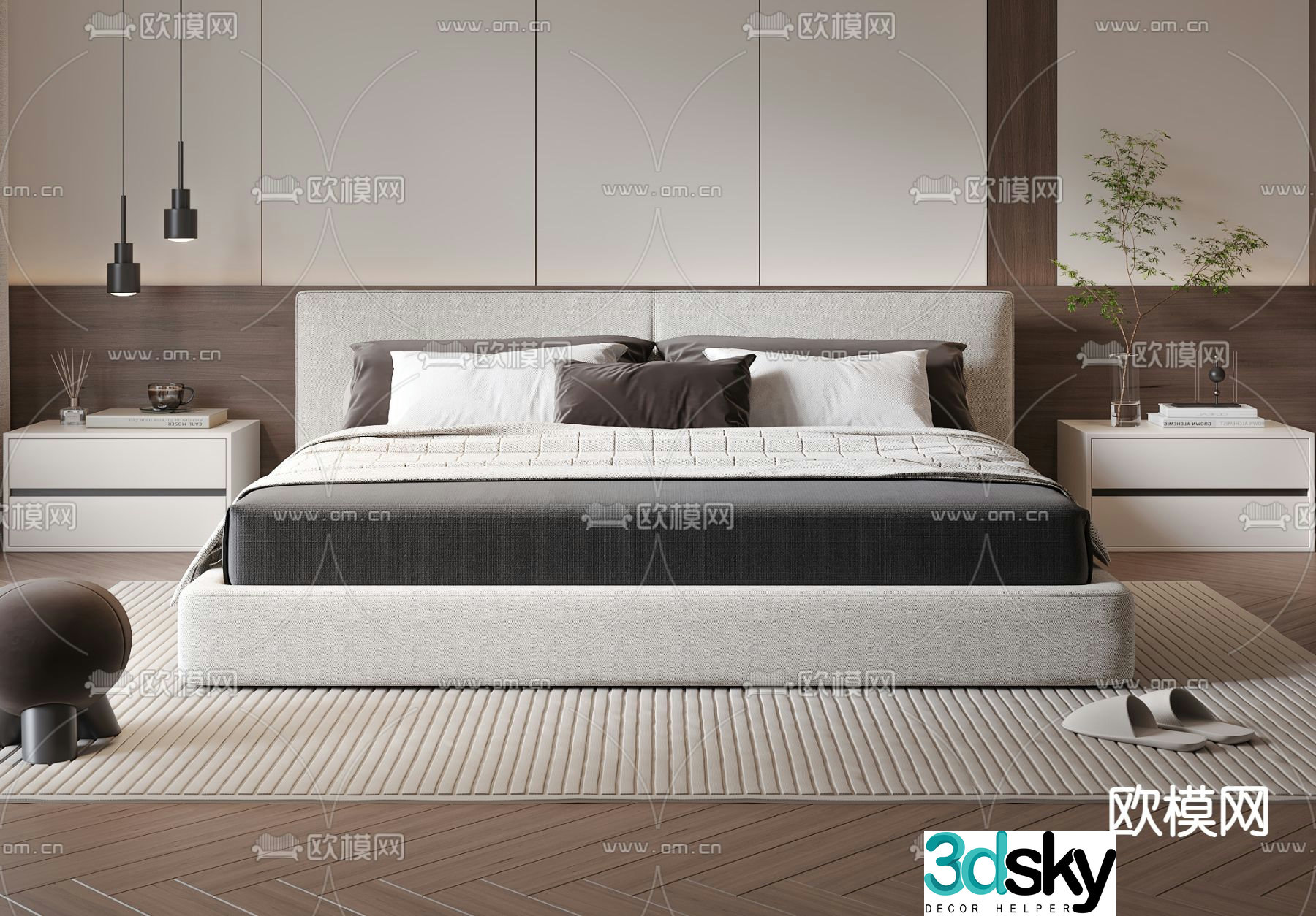 Modern double bed 3d model
