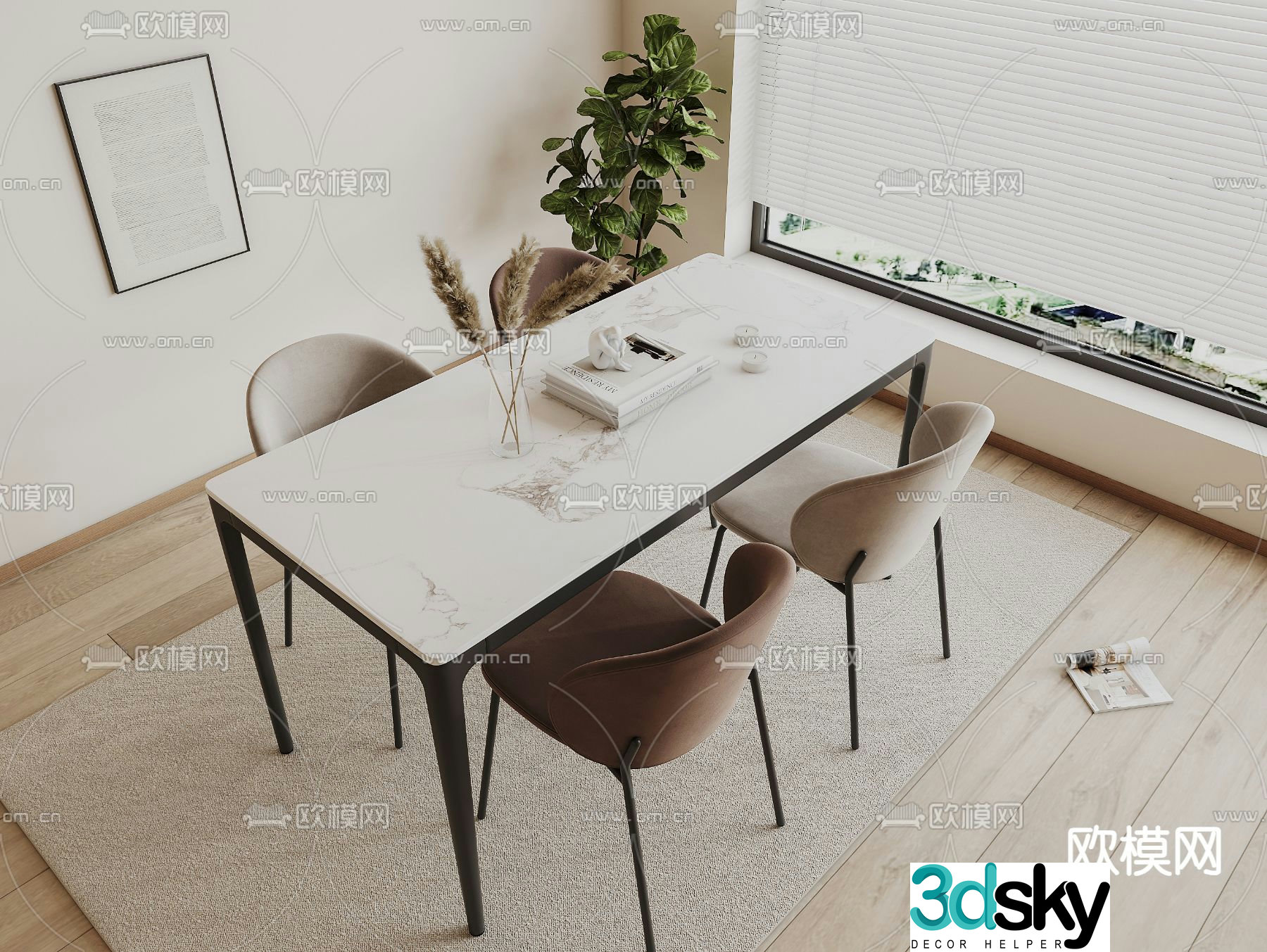 Bar dining table and chairs slate dining table 3d model
