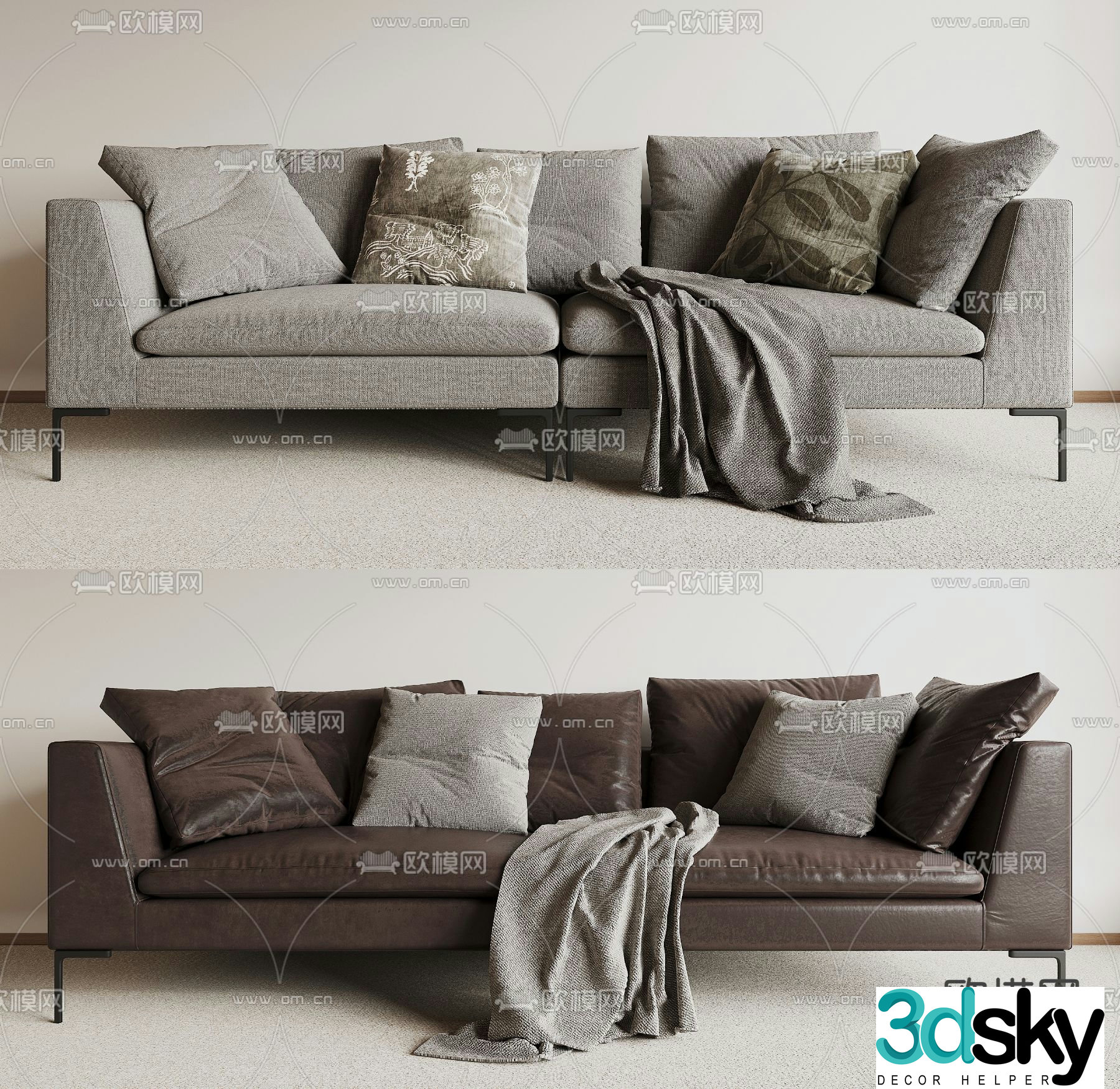 Double sofa upholstered sofa 3d model