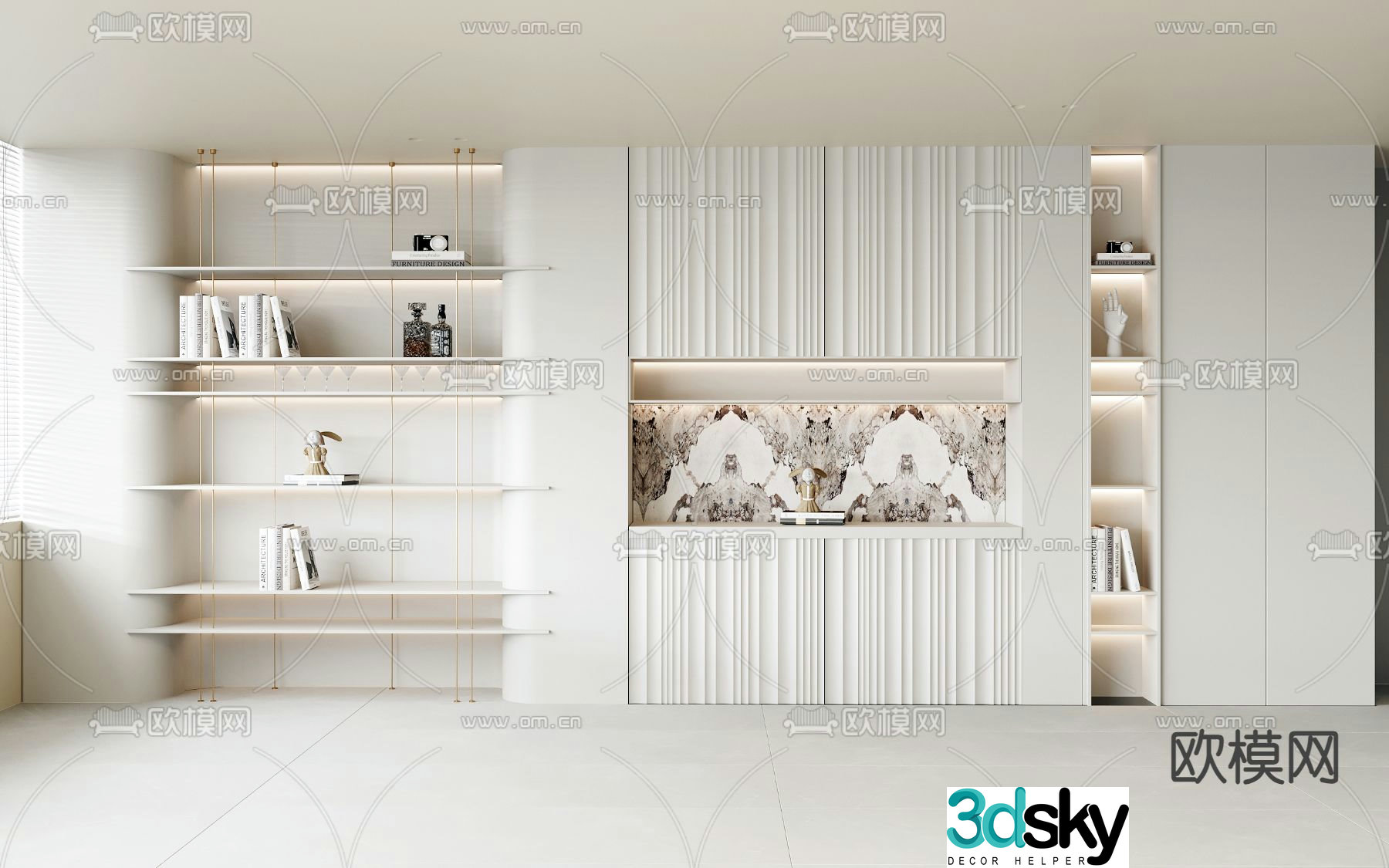 Cream style decorative cabinet shelf 3d model