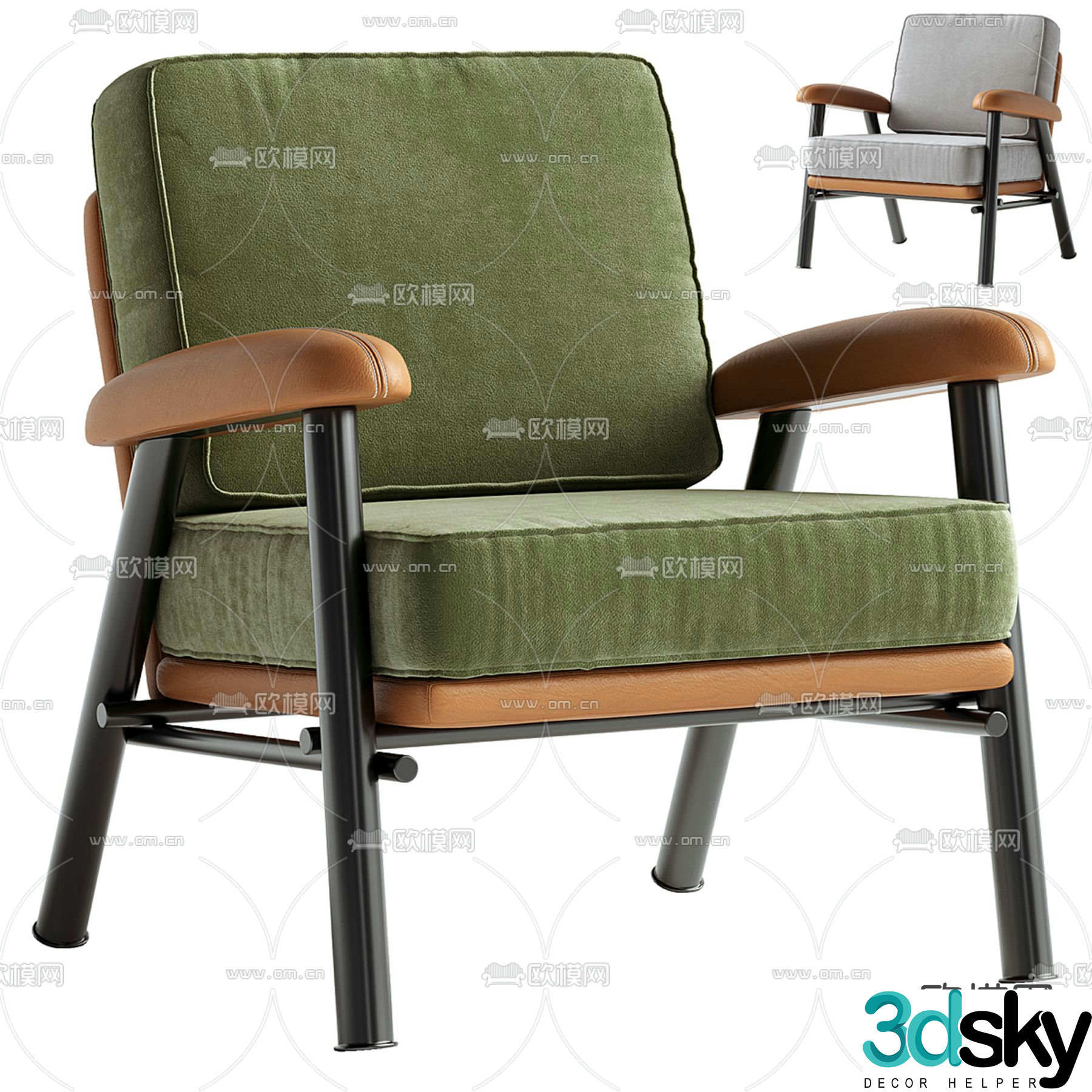 Green sofa chair leisure chair armchair 3d model