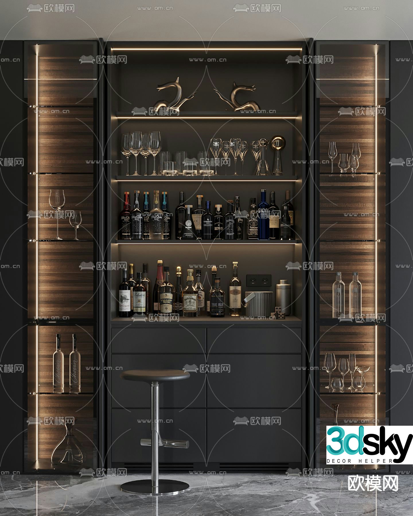 Modern wine cabinet wine rack 3d model