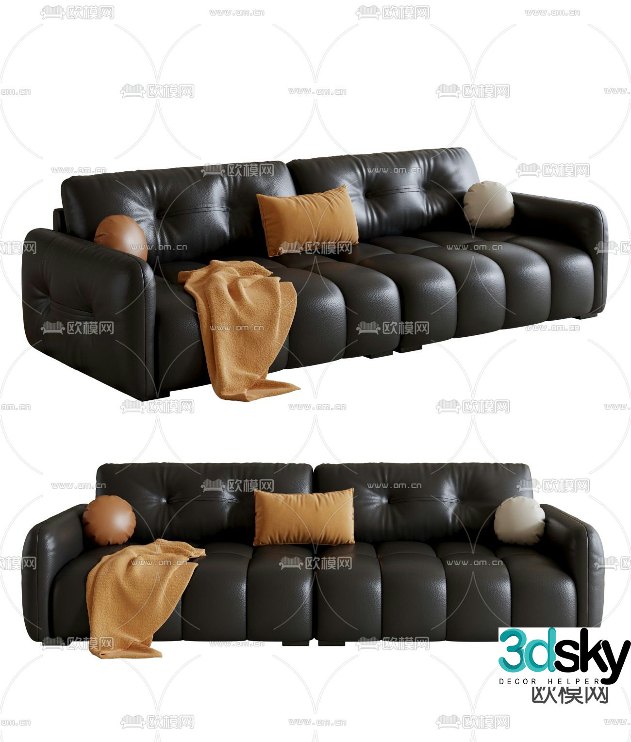 Double sofa leather sofa 3d model