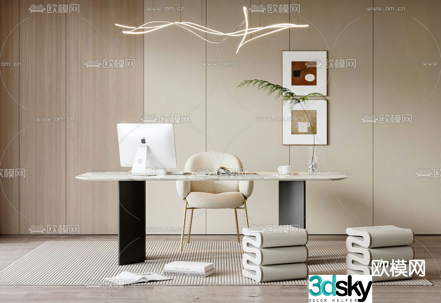 Modern desk writing desk computer desk 3d model