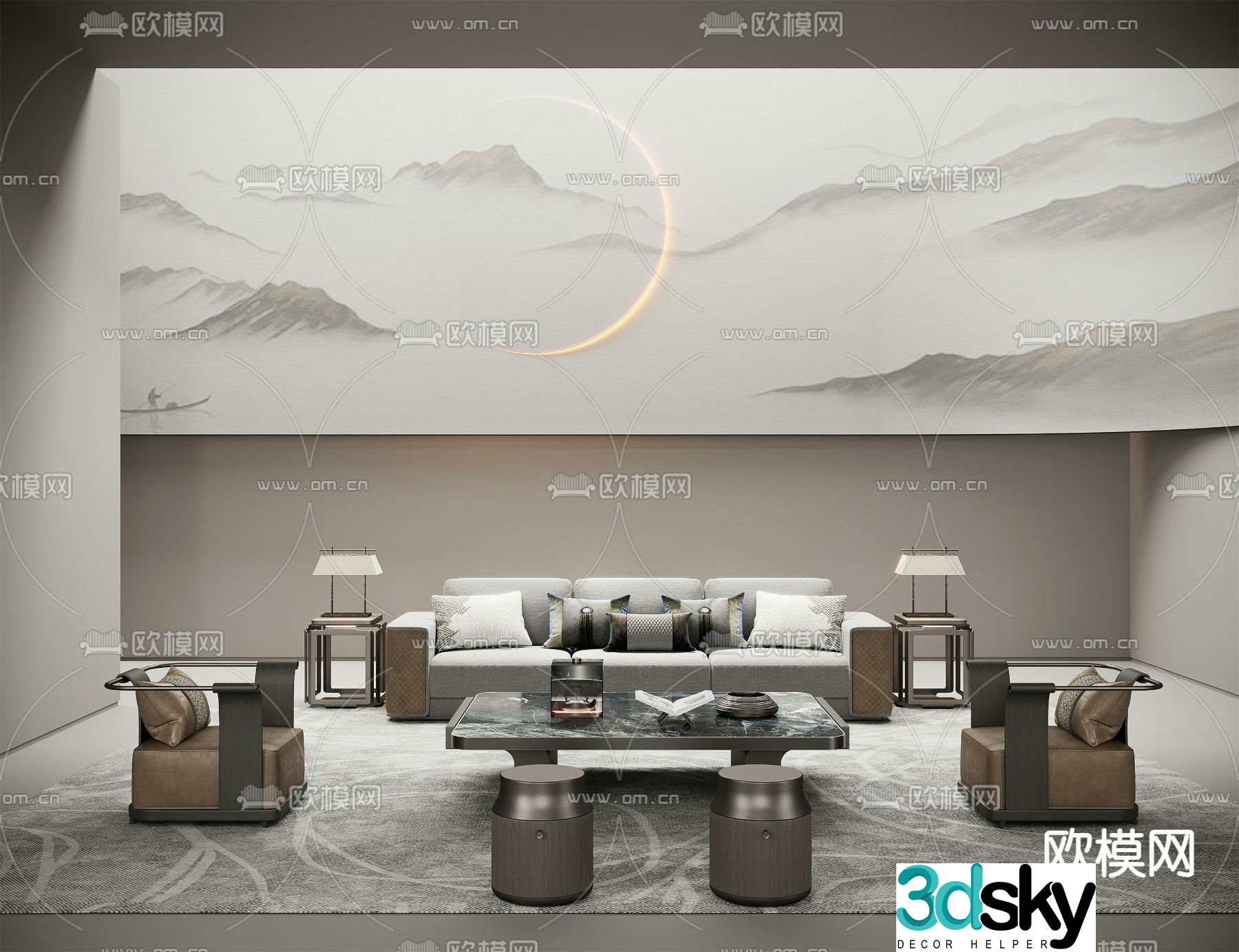 New Chinese style modular sofa 3d model