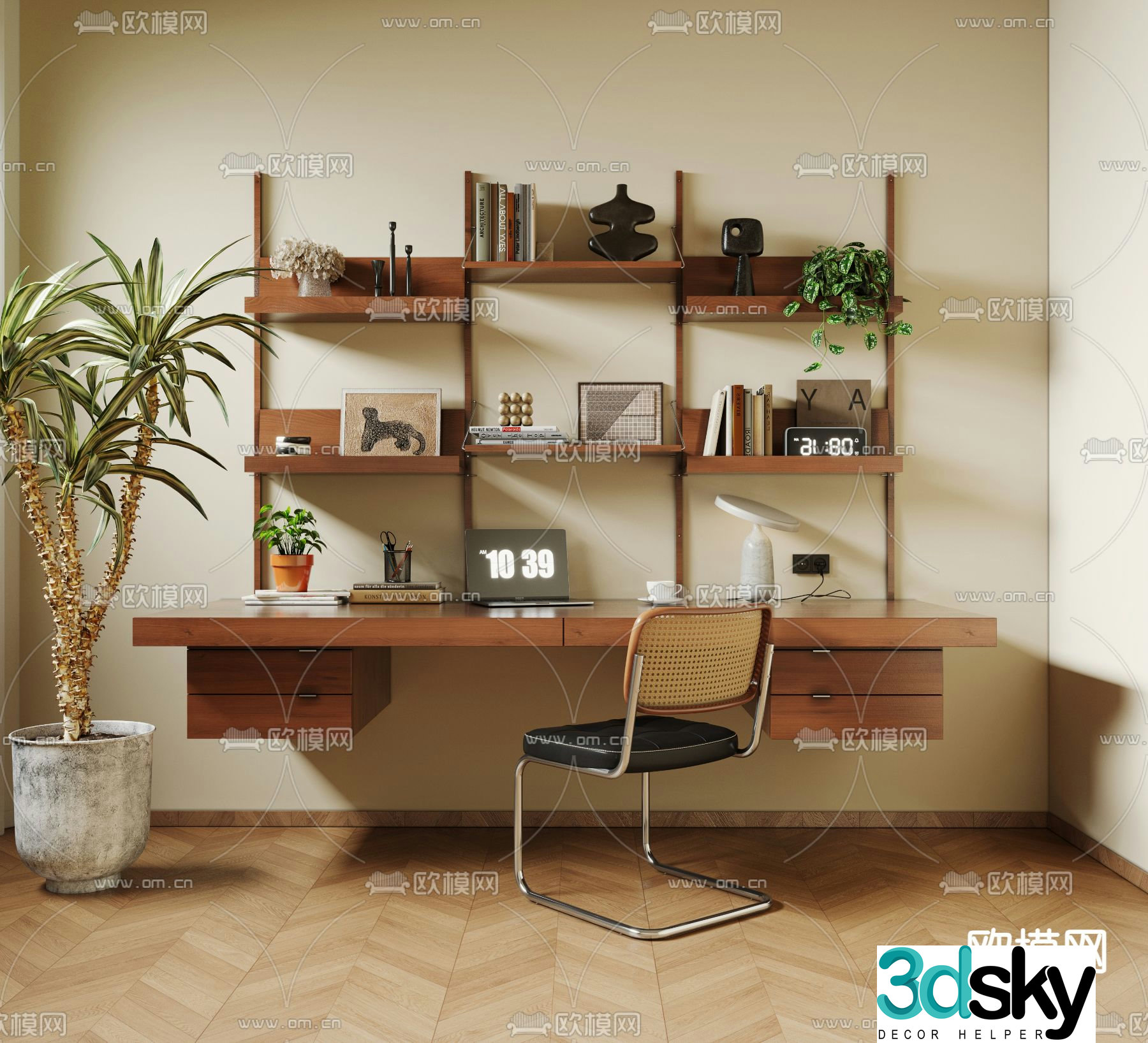 Medieval style desk bookshelf 3d model