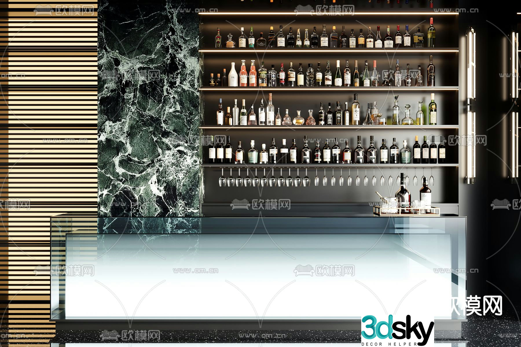 Light luxury bar bar counter wine cabinet 3D model