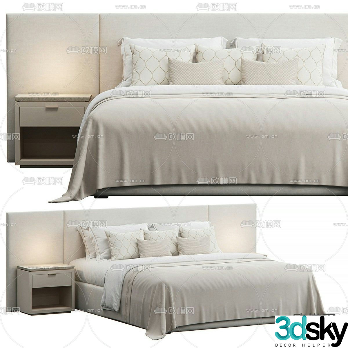 Modern double bed large screen bed 3d model