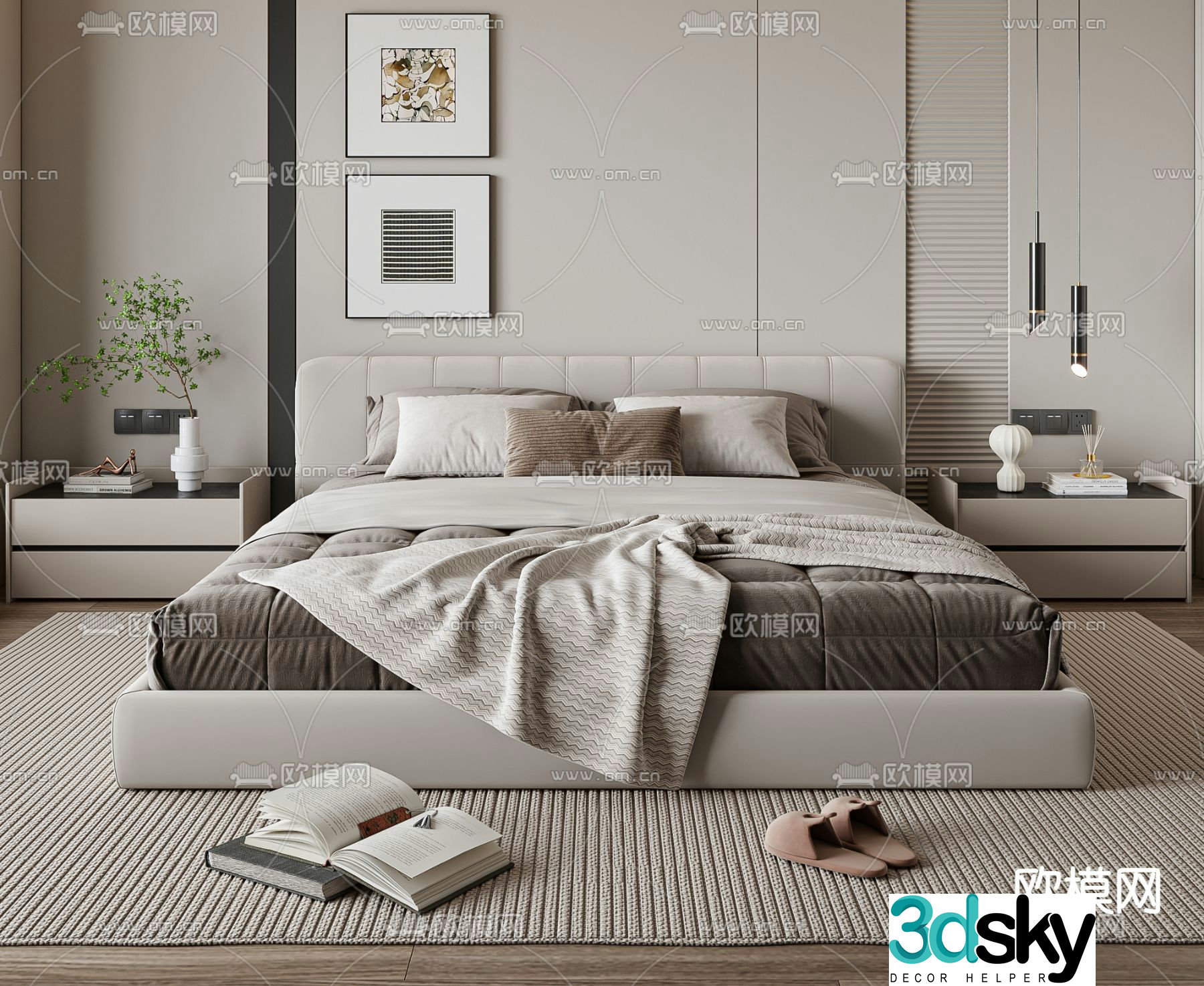 Modern double bed 3d model