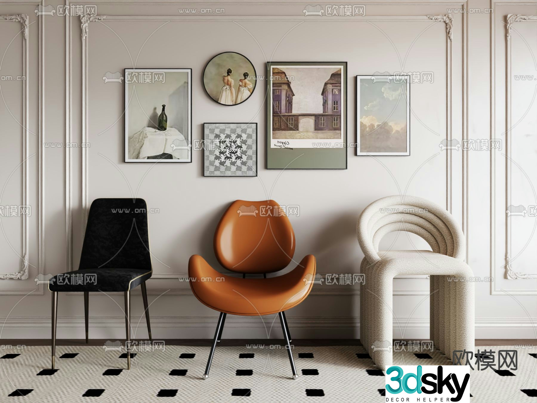 Modern chair dining chair 3d model