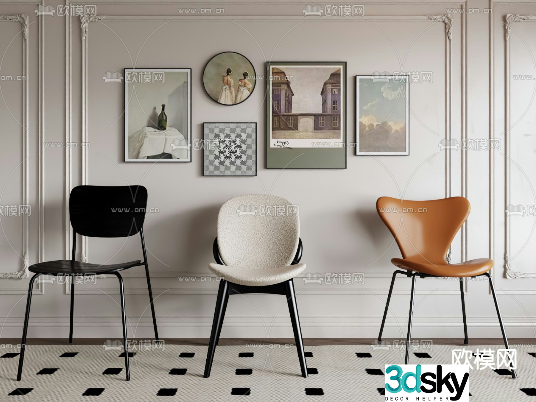 Modern chair dining chair 3d model