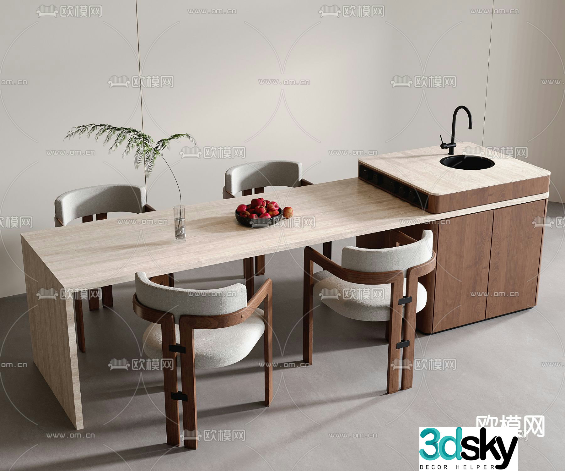3D model of Nakadao dining table and chair