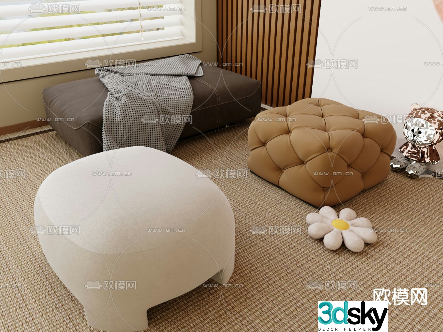 Sofa stool sofa cushion footrest 3d model