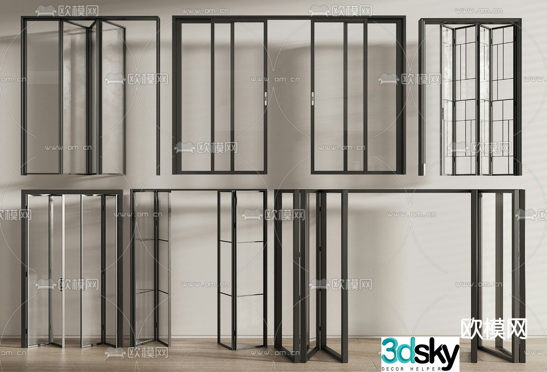 Changhong glass door sliding door folding door 3d model
