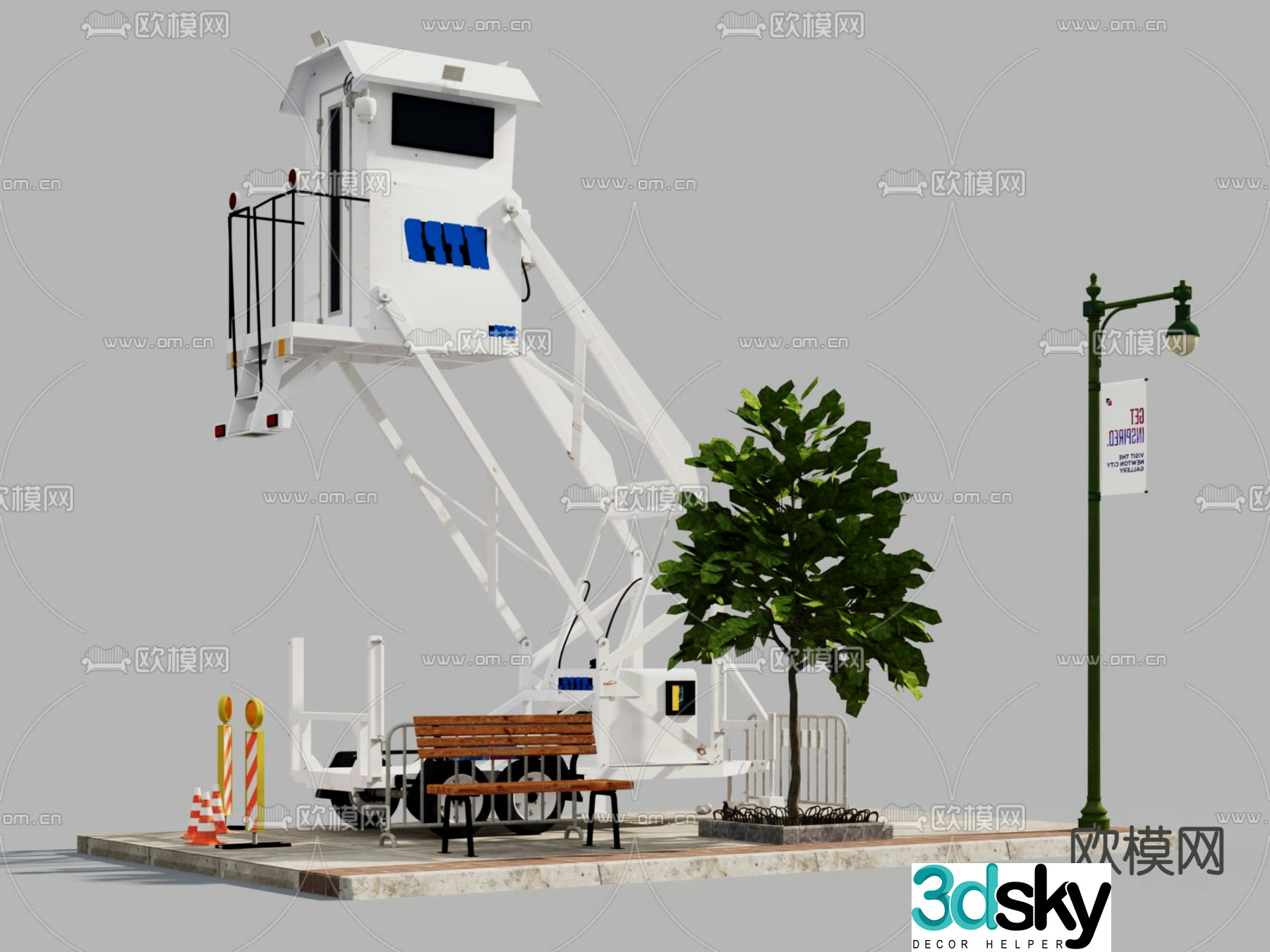 construction equipment barricade outdoor chair street light 3d model