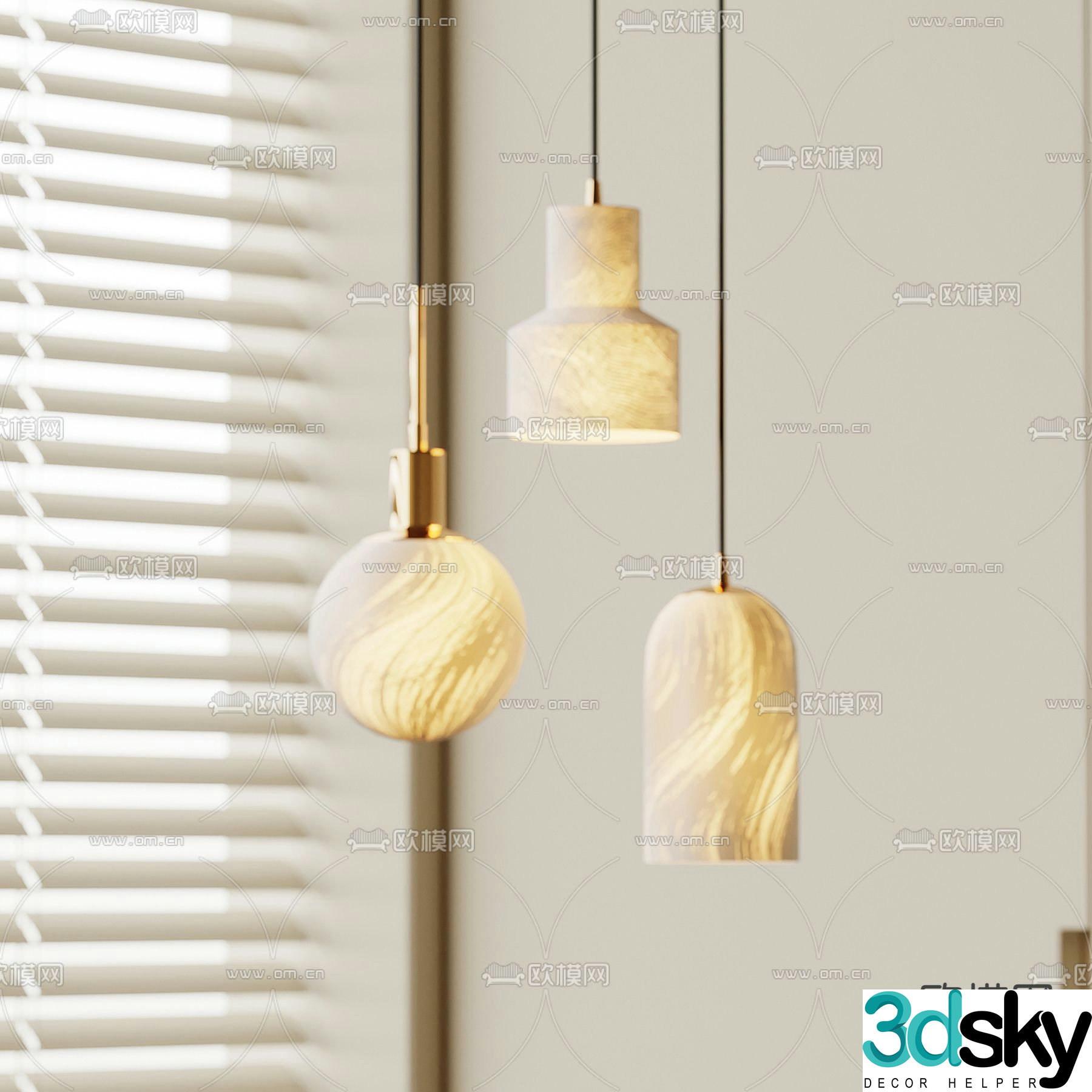 New Chinese Chandelier Translucent Stone Chandelier 3D Model