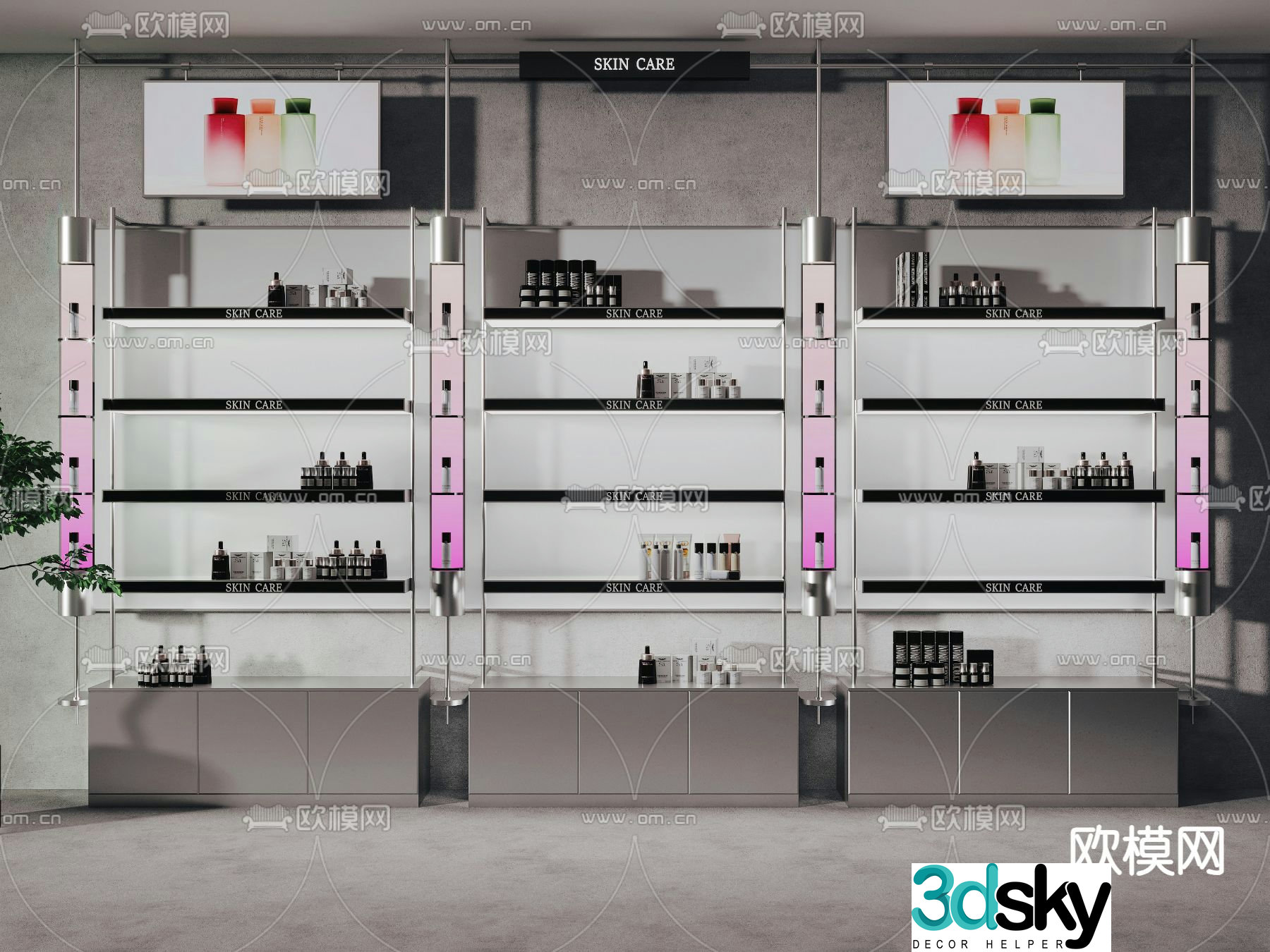 Cosmetics showcase beauty shelf 3d model