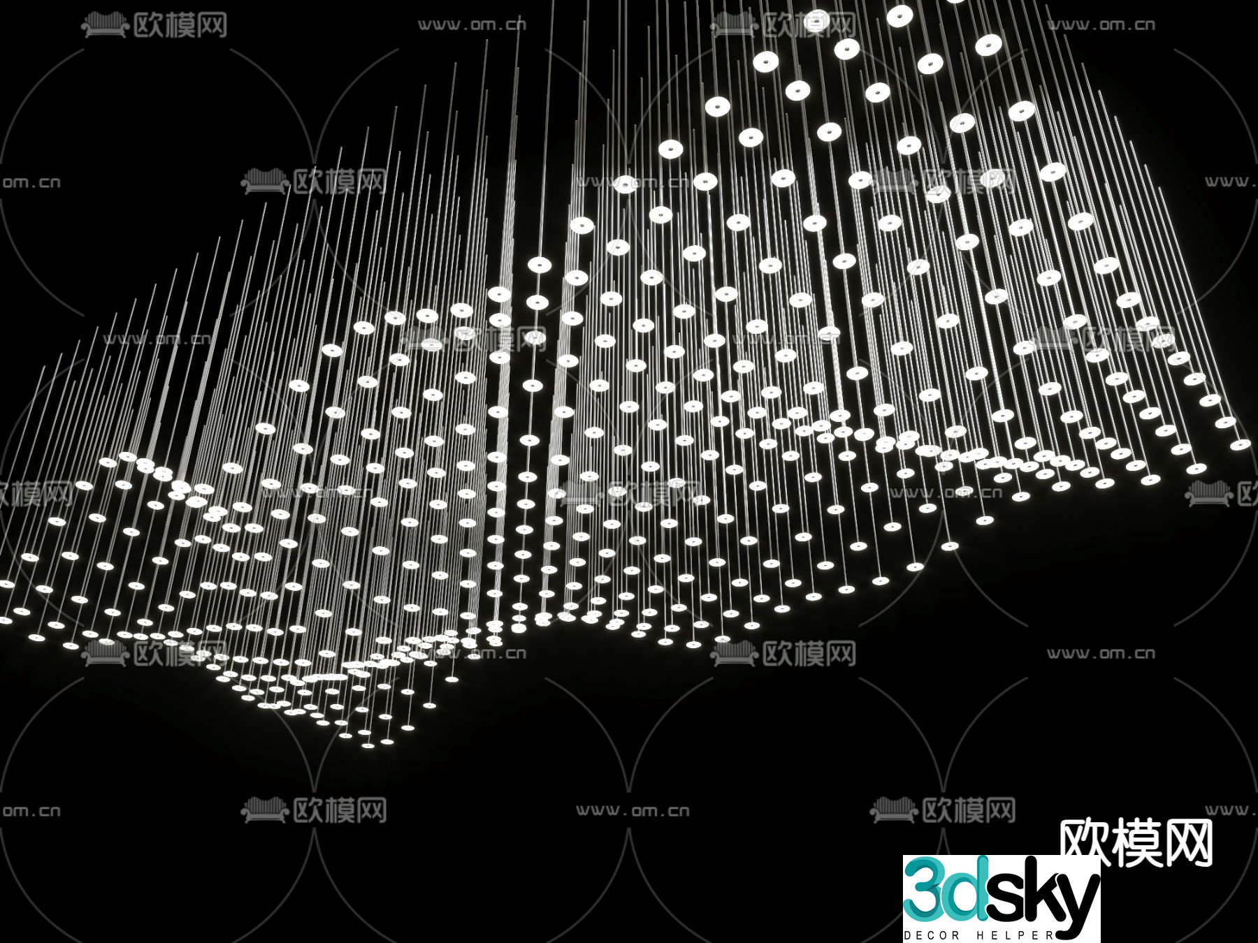 Fiber chandelier wave chandelier lobby chandelier 3d model