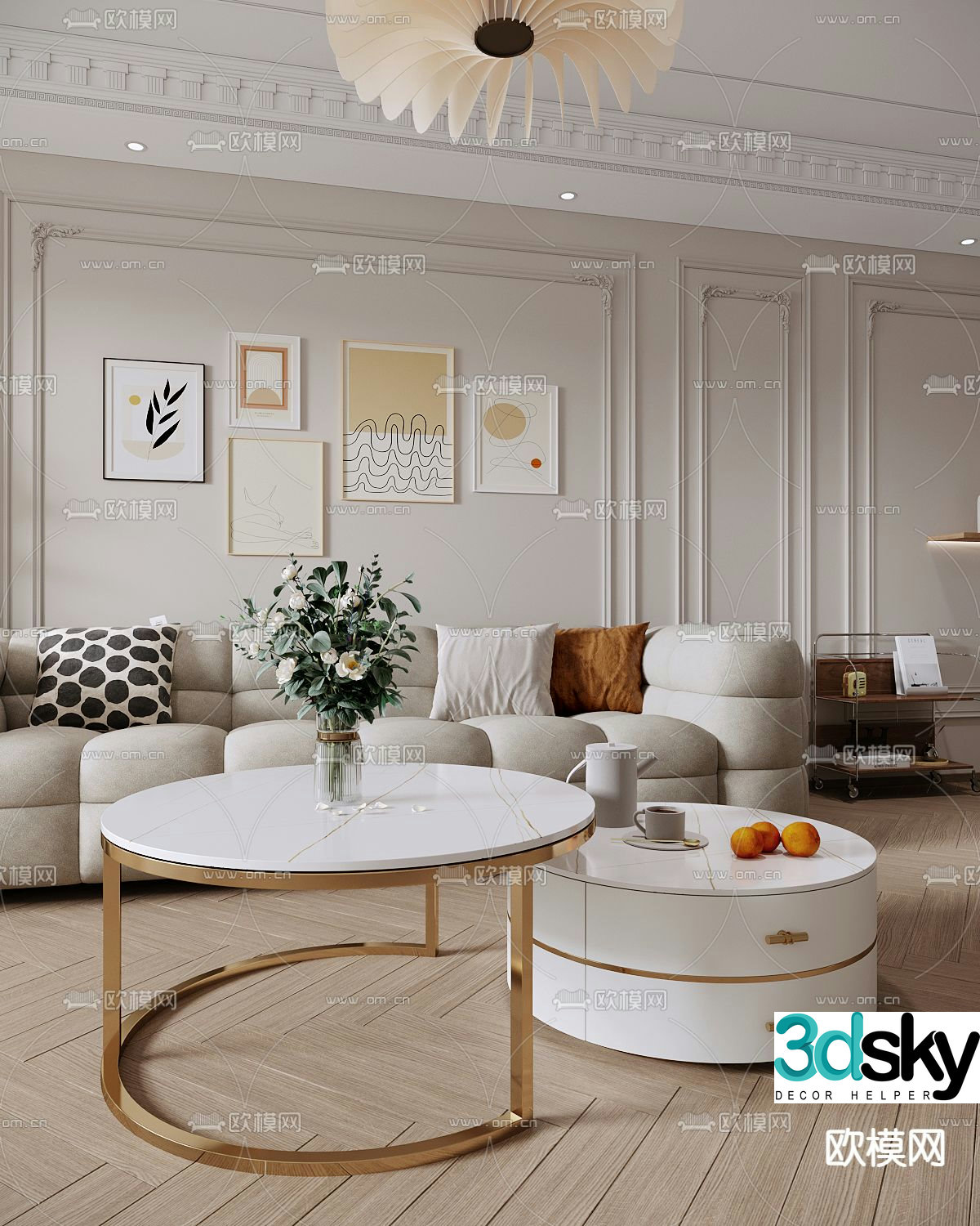 Creamy style coffee table mother and child coffee table 3d model