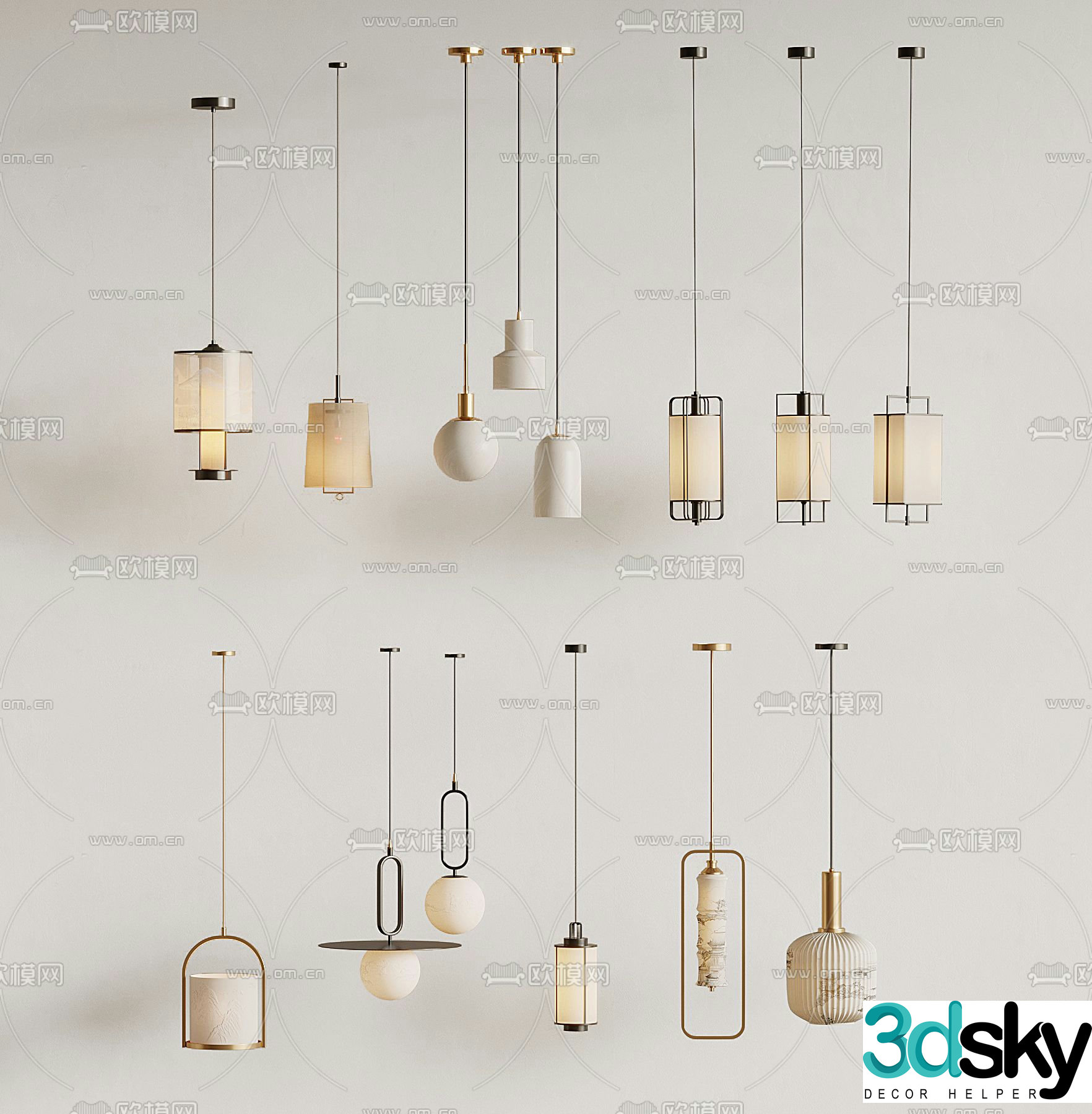 New Chinese style small chandelier 3d model